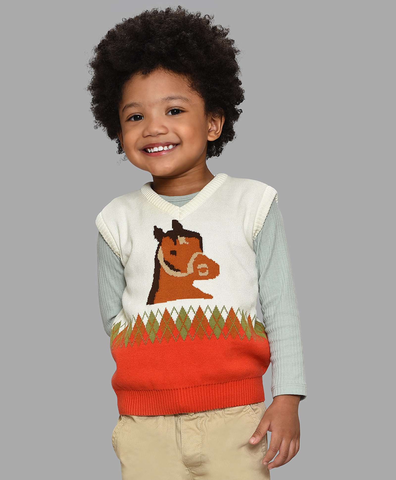 Mi Arcus 100% Cotton Sleeveless Horse Pattern Designed Sweater - Multi Color-image-28