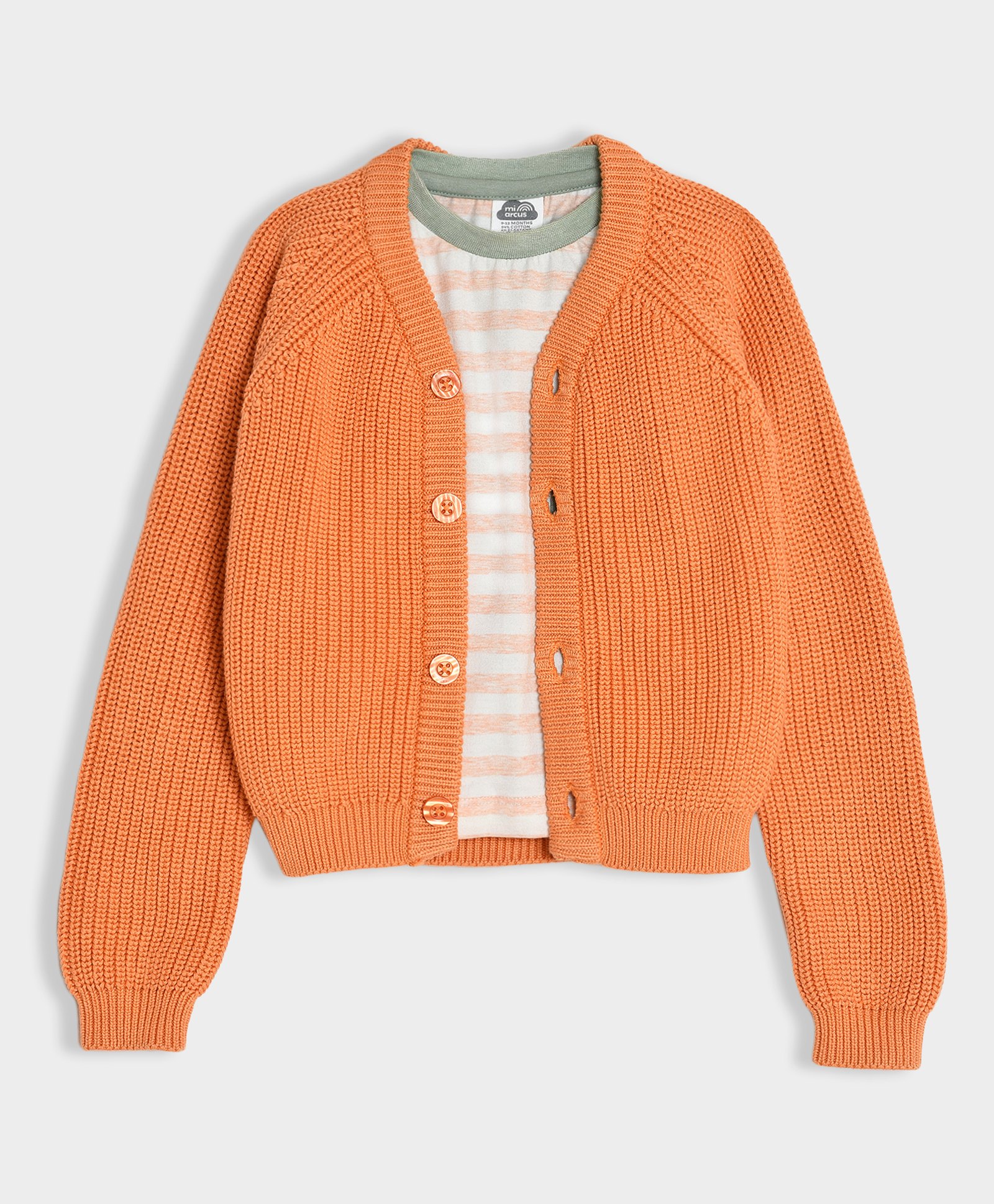 Mi Arcus Full Sleeves 100% Cotton Patch Pocket Tee & Cardigan - White & Copper-image-26