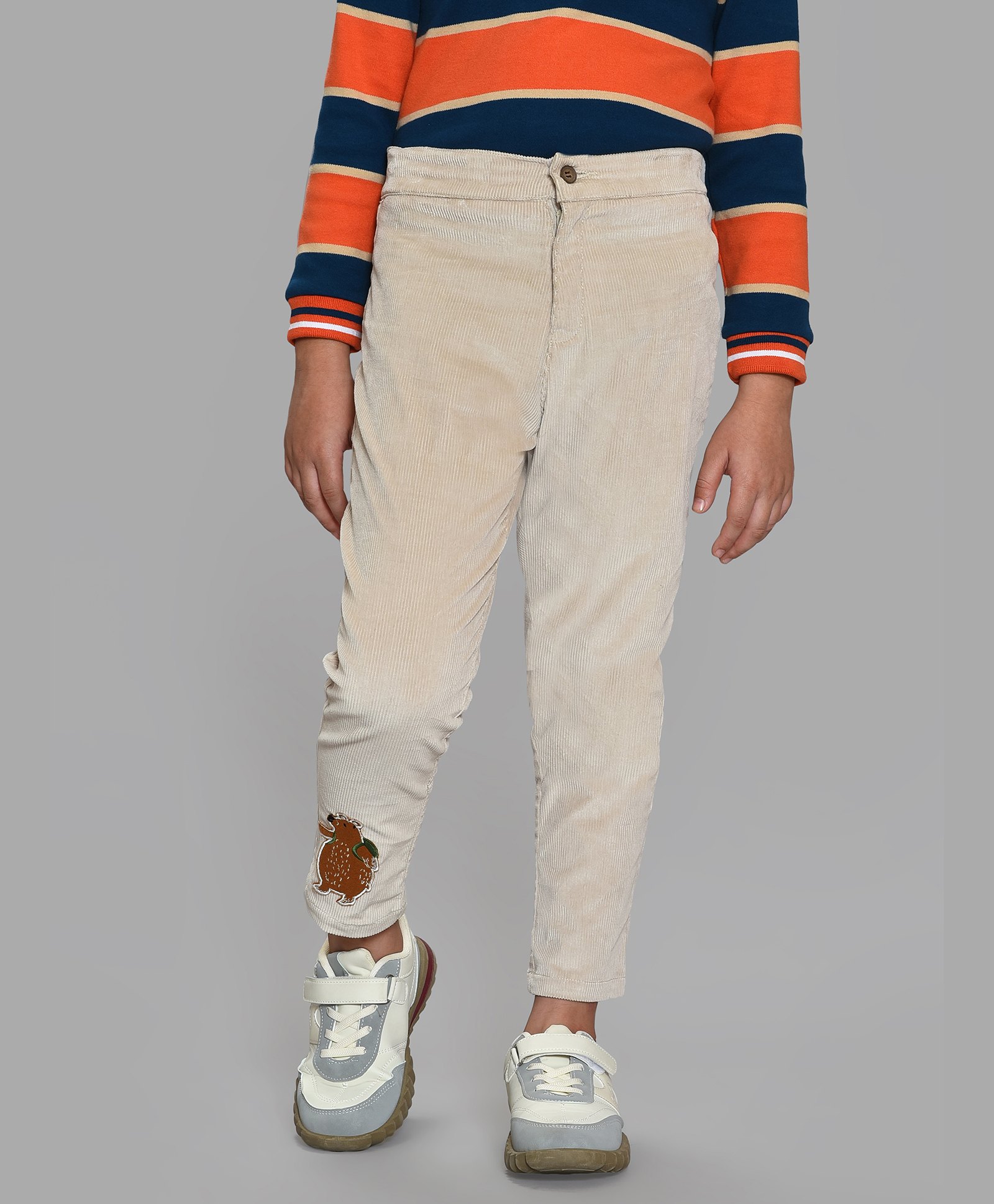 Mi Arcus 100% Cotton Animal Patch Work Detailed Trousers - Cream-picture-21