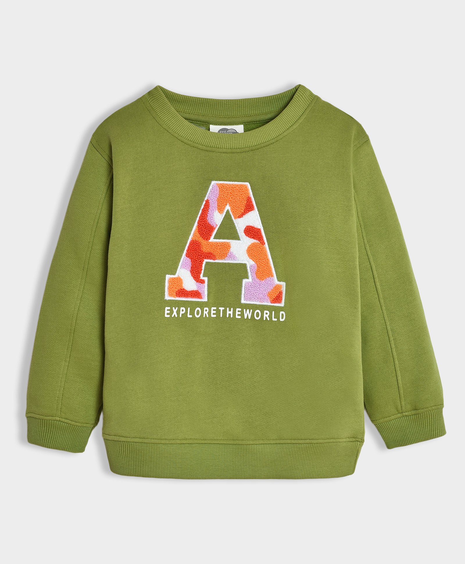 Mi Arcus 100% Cotton Full Sleeves Letter A Embroidered Sweatshirt - Green-image-47