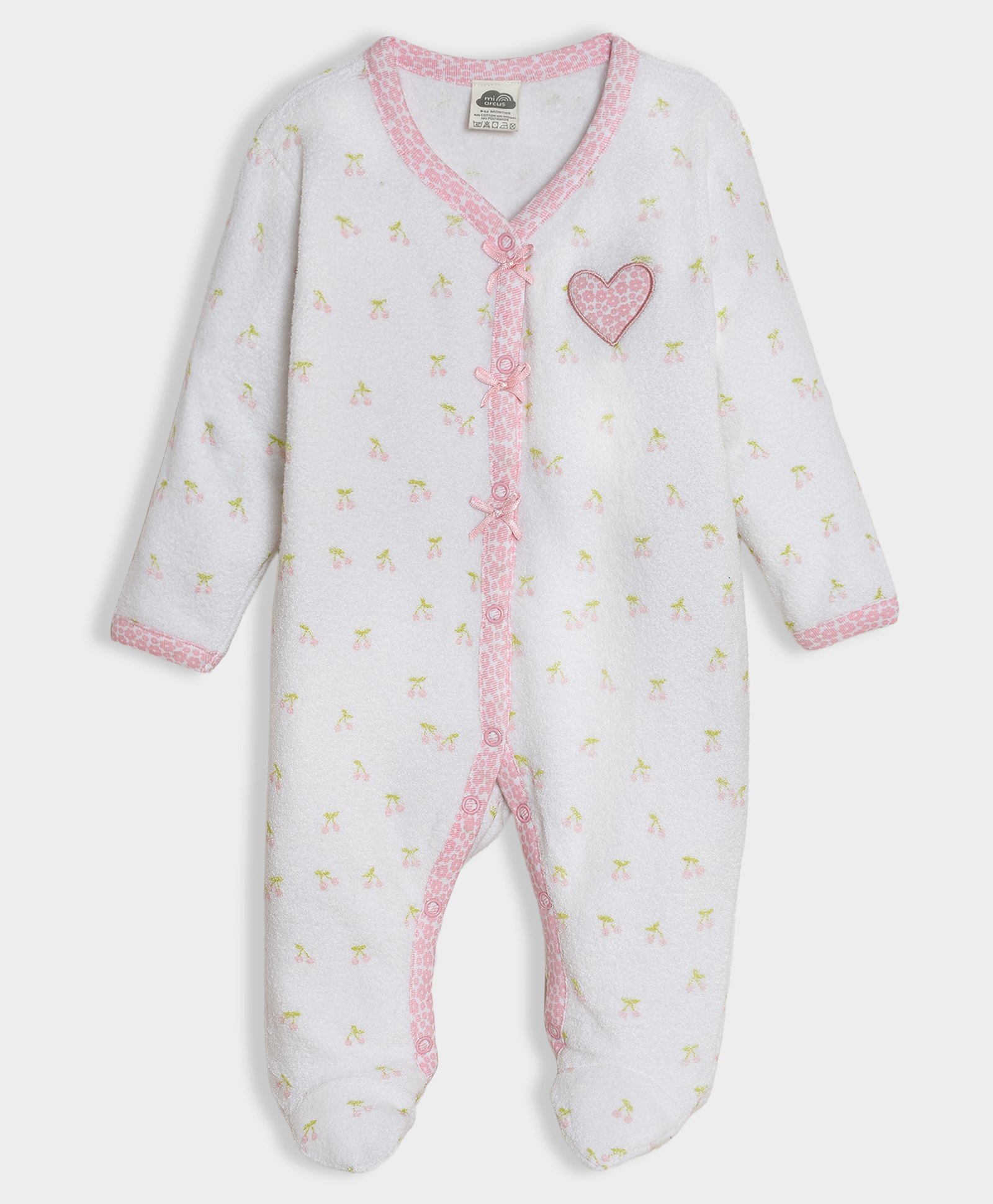 Mi Arcus Full Sleeves Fruits Printed Sleepsuit -White & Pink-image-48