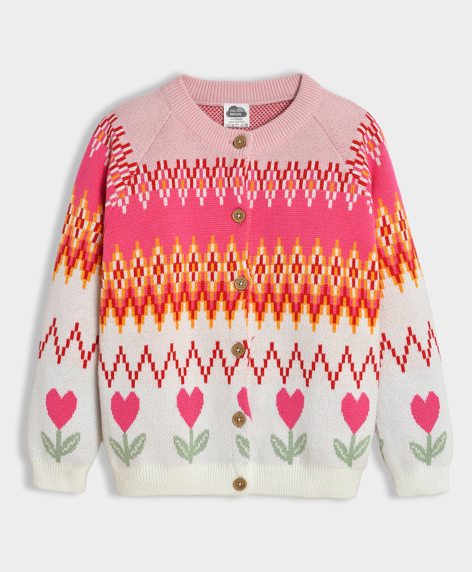 Mi Arcus 100% Cotton Full Sleeves Knitted Floral Embroidered Cardigan - Pink-image-20