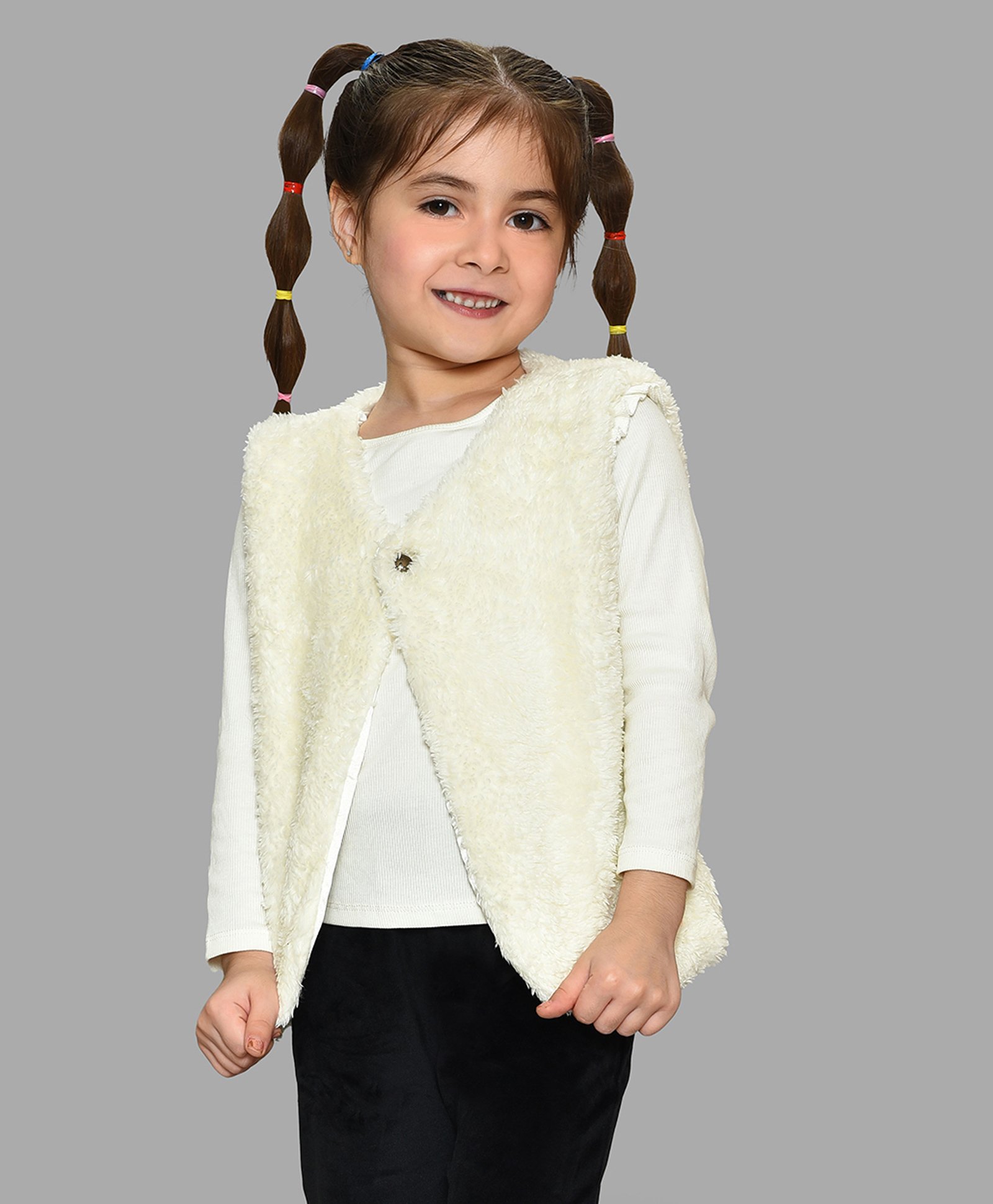 Mi Arcus Sleeveless Solid Fur Shrug - Cream-image-38