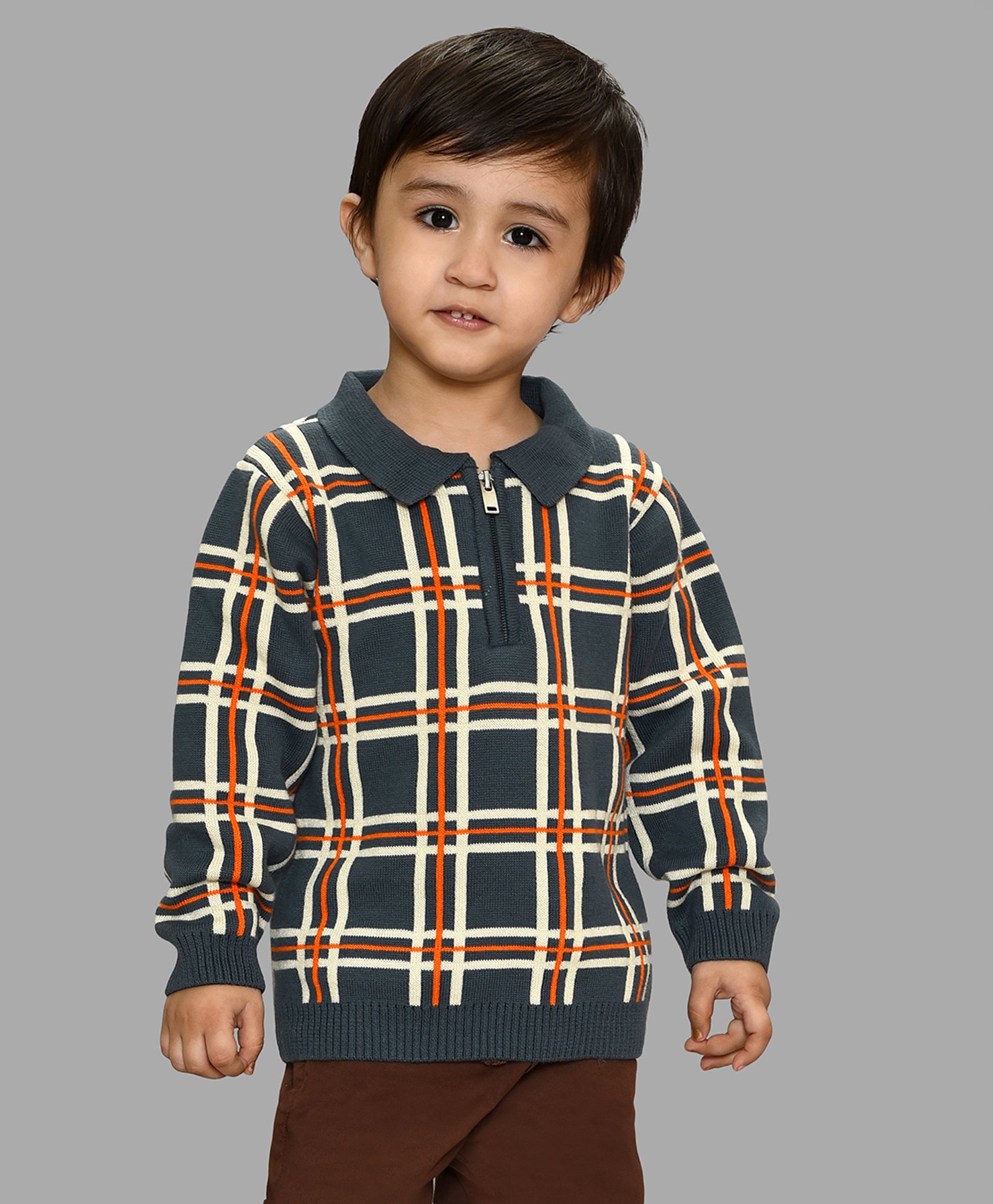 Mi Arcus 100% Cotton Full Sleeves Checked Sweater - Grey-picture-26