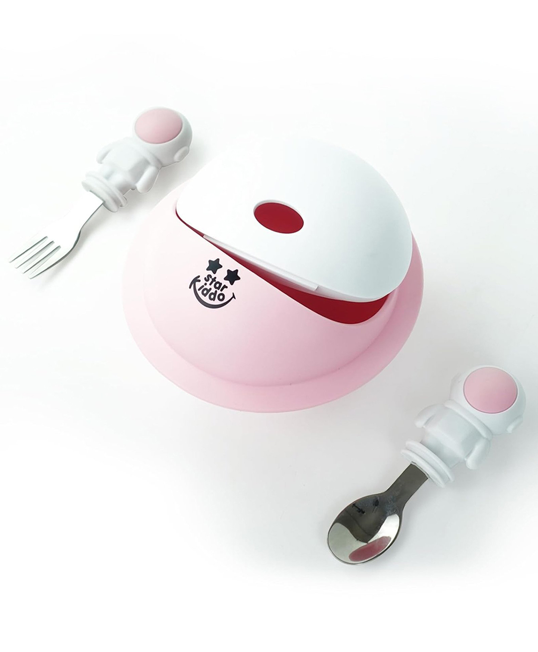 StarKiddo AstroGrip Suction Bowl with Easy-Grip Baby Feeding Spoon and Fork for Kids & Toddlers| Microwave and Dishwasher Safe (Pink)-image-45
