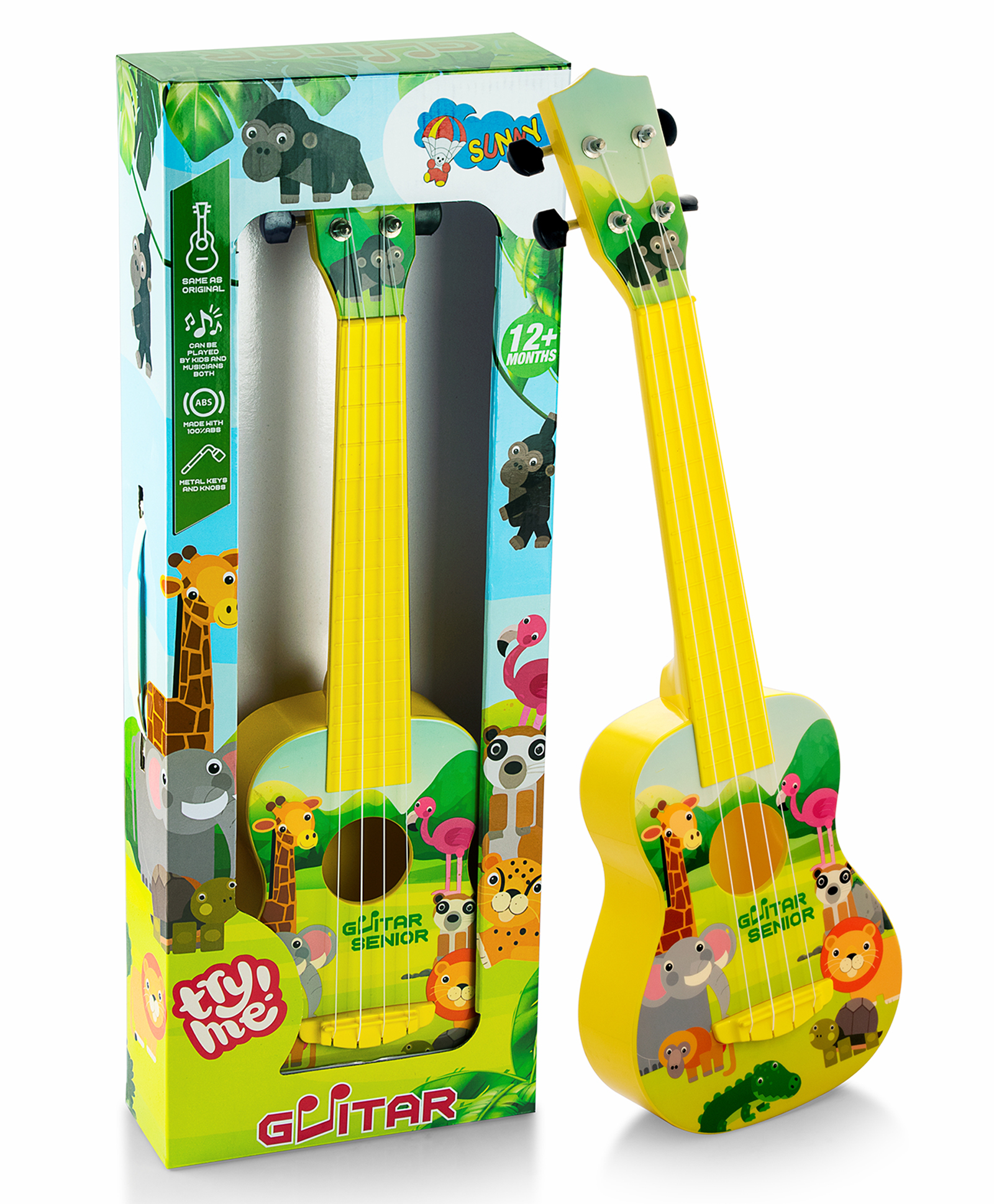 Sunny Animal Print Musical Guitar with 4 Strings - Yellow