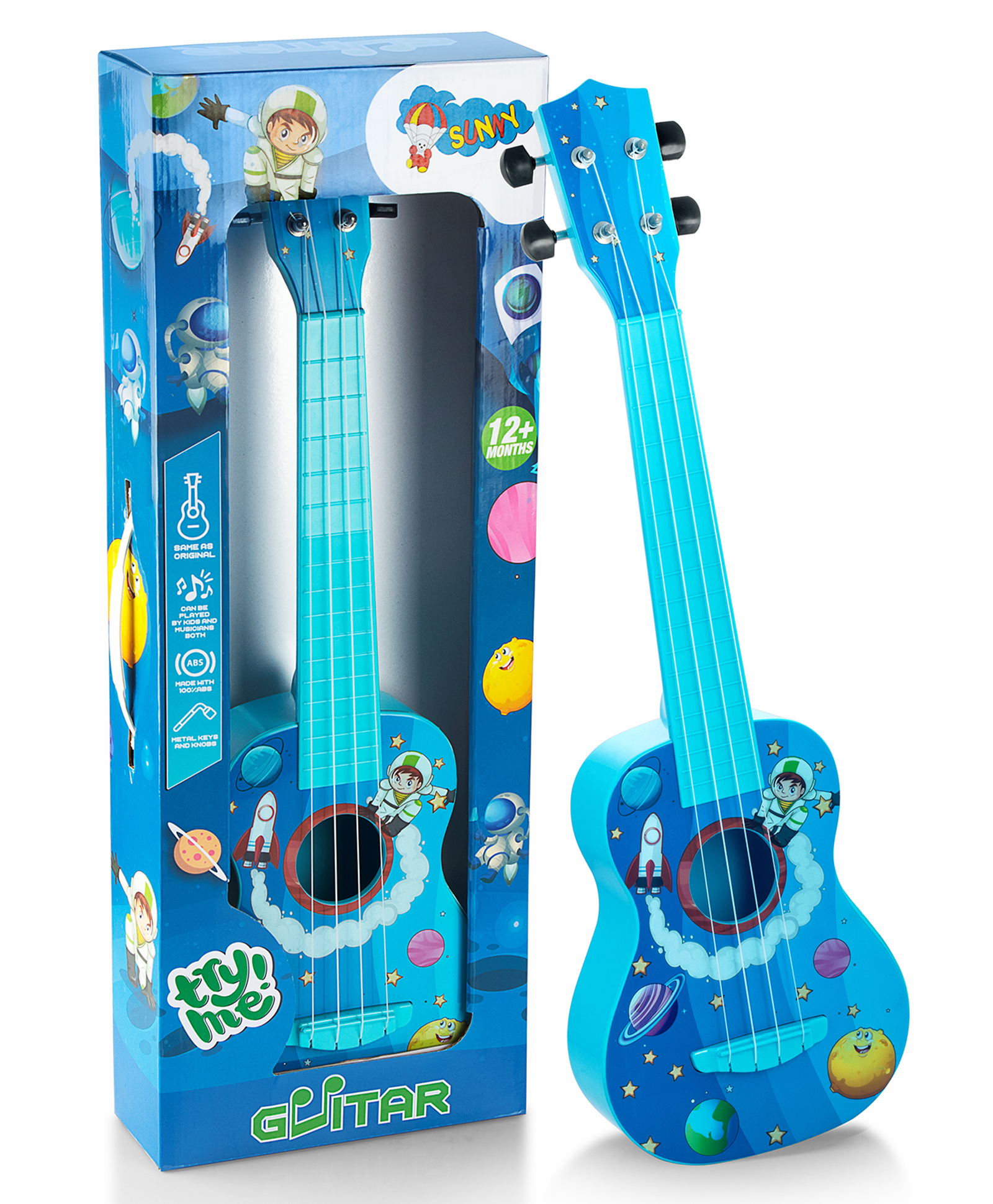 Sunny Space Print Musical Guitar with 4 Strings - Blue