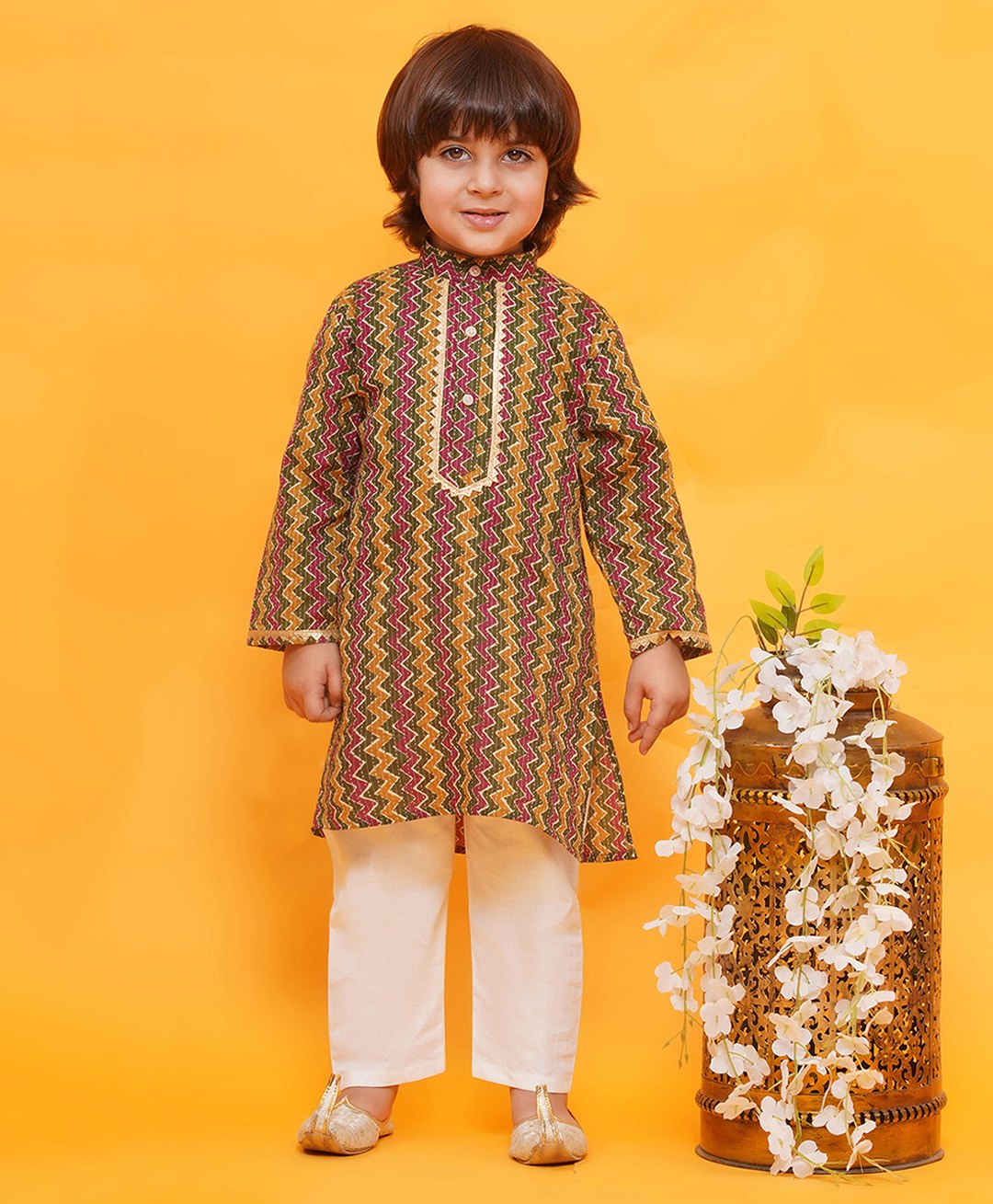AJ Dezines Pure Cotton Full Sleeves Abstract Printed & Lace Embellished Kurta Pyjama Set - Multi Colour-image-30