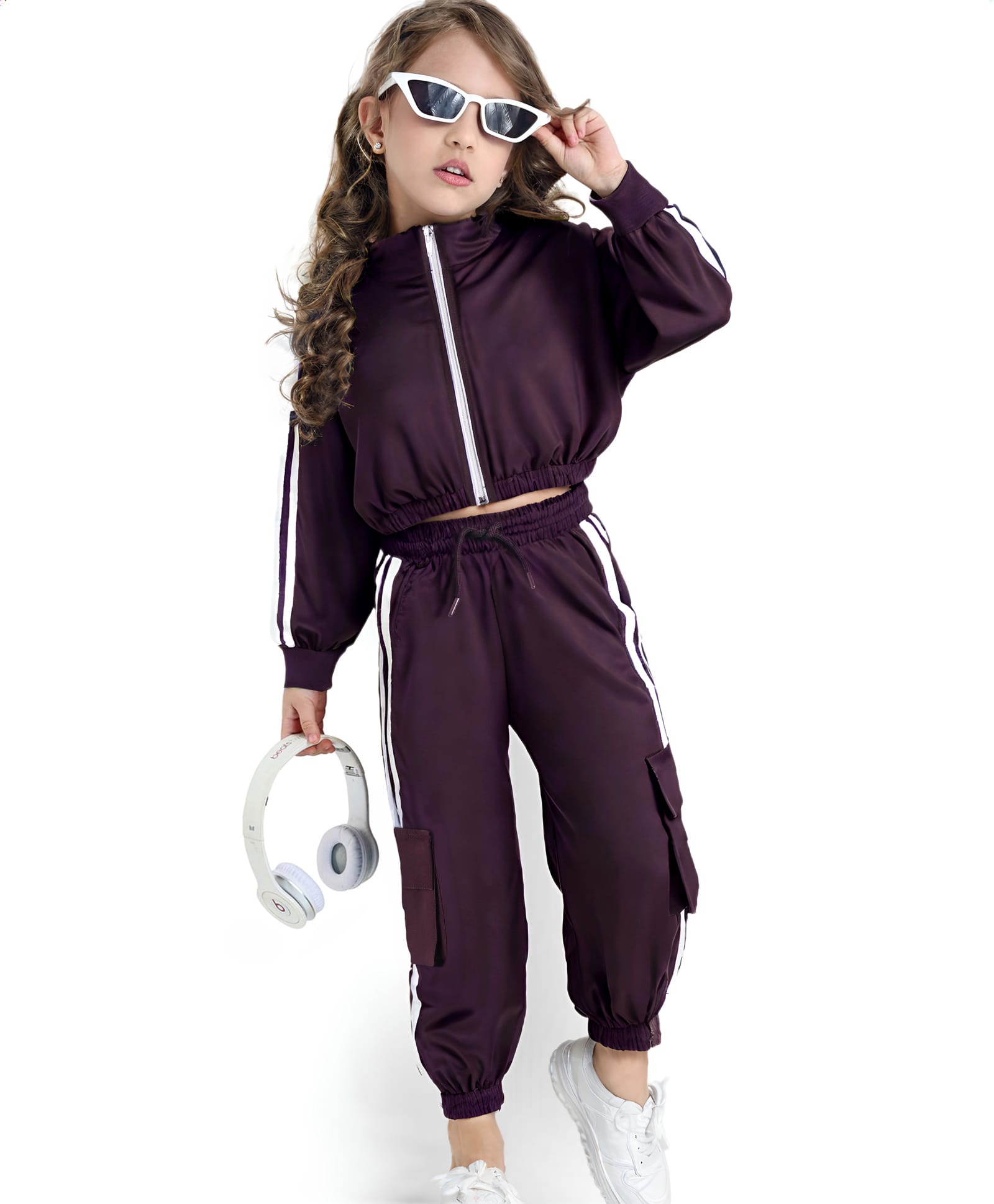 Ollington St. Full Sleeves Winter Wear Co-Ord Set ofFront Zipper Jacket & Joggers with Cargo Pockets - Wine-picture-25