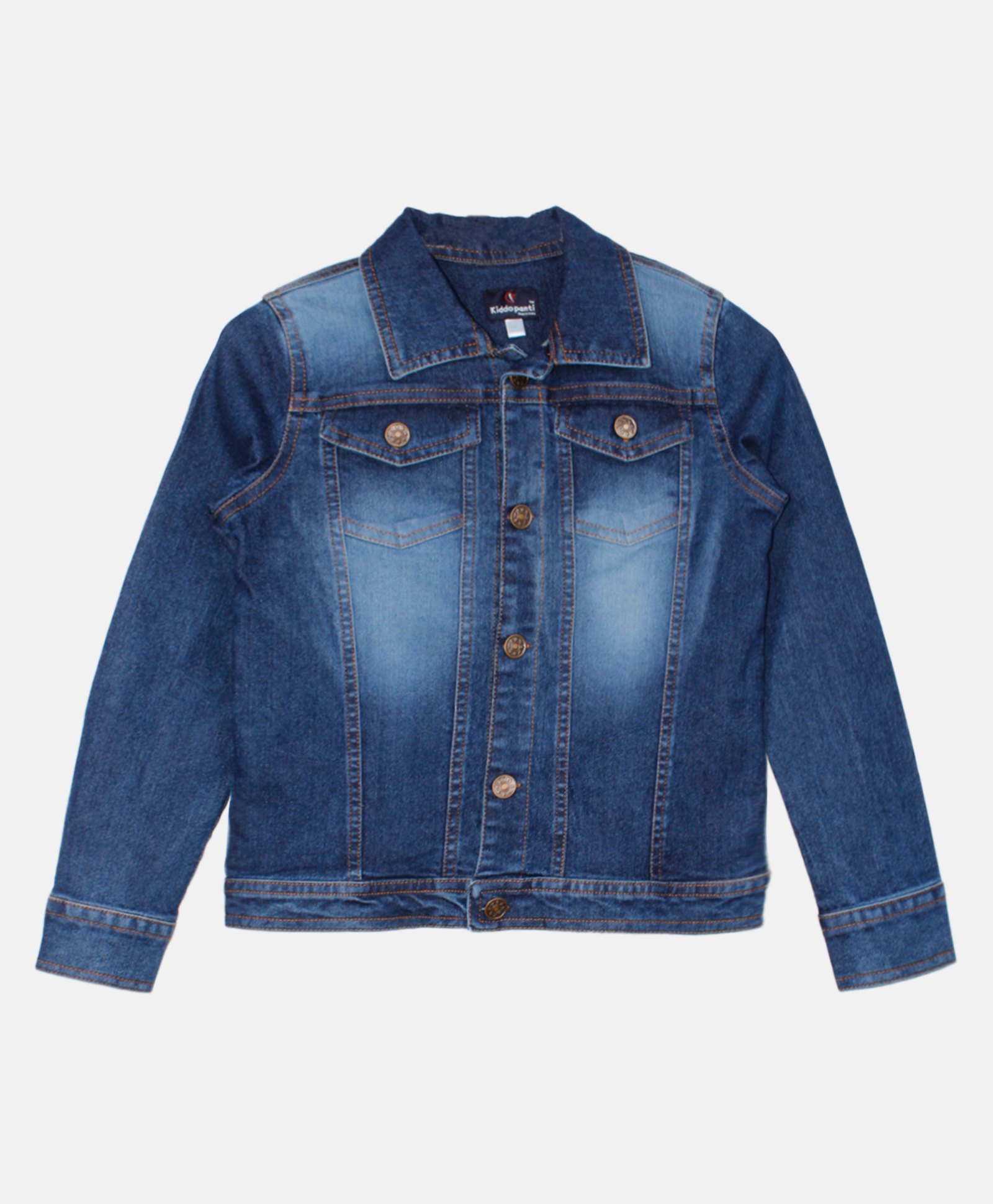Kiddopanti Full Sleeves Mild Wash Denim Jacket - Dark Blue