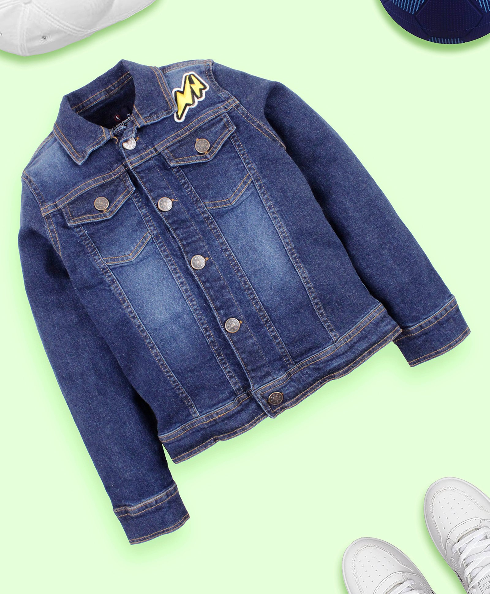 Kiddopanti Full Sleeves Mild Wash Denim Jacket - Dark Blue-picture-19