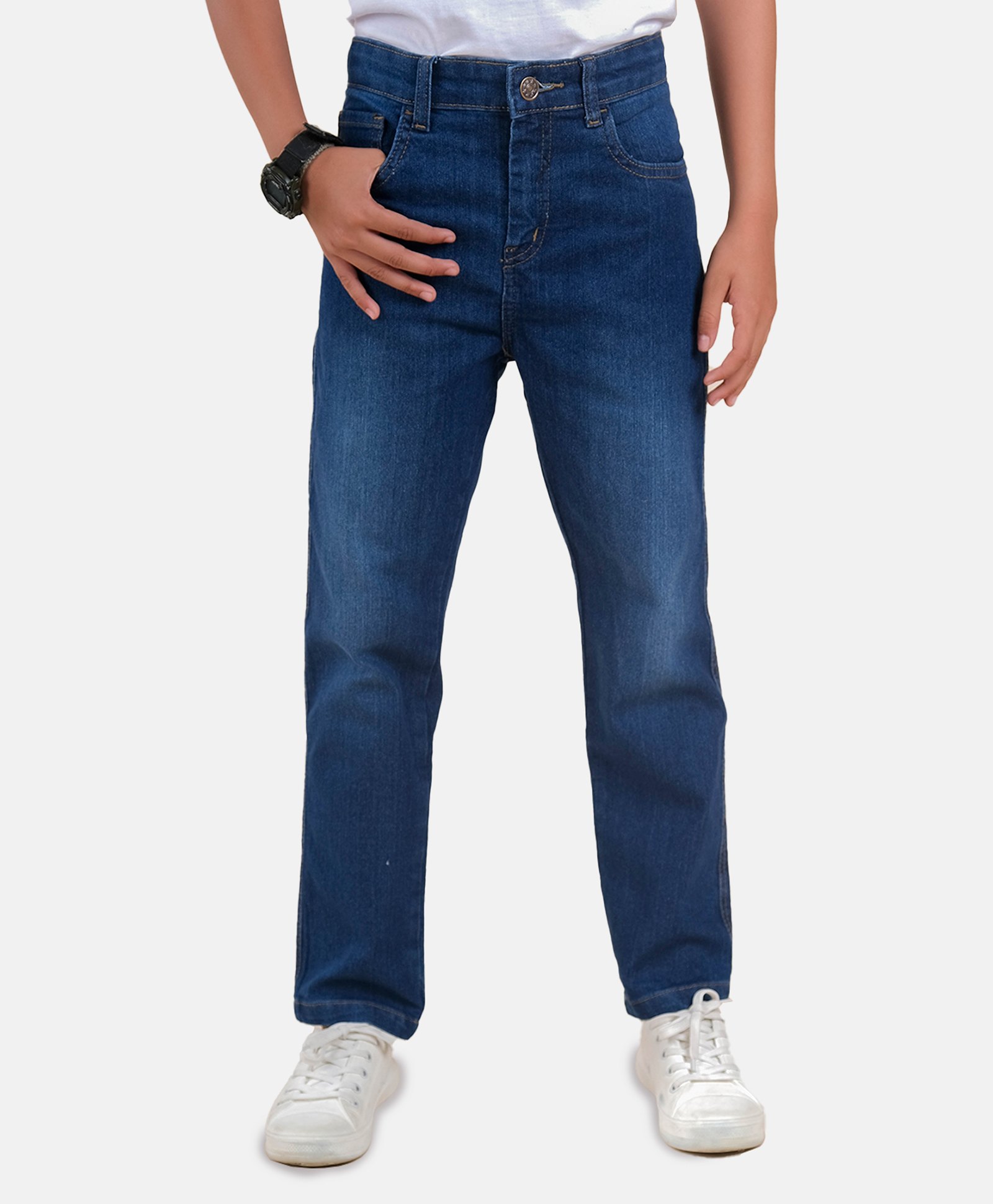 Kiddopanti Full Length Mild Wash Stretchable Denim Jeans - Blue-picture-13