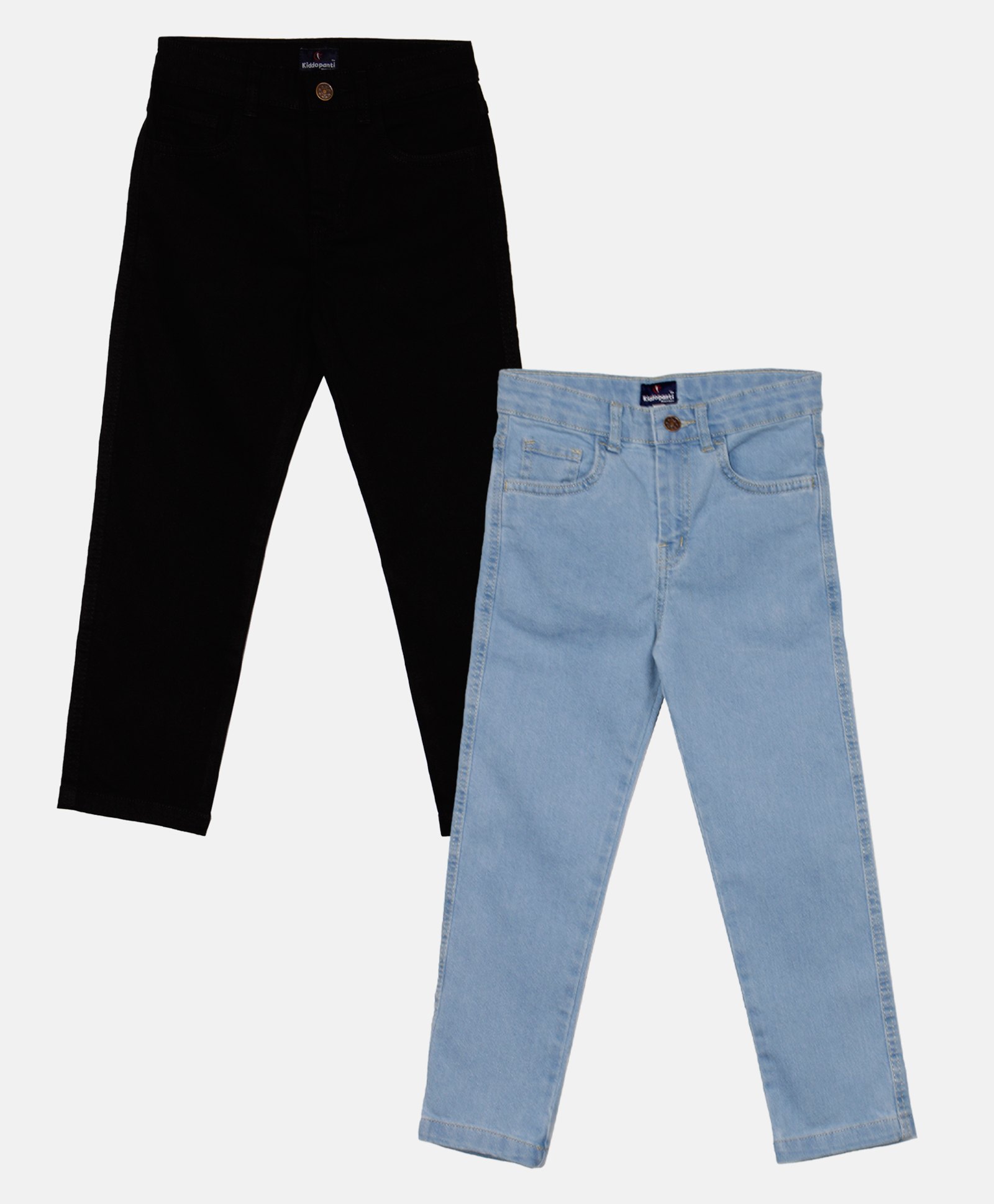Kiddopanti Pack Of 2 Full Length Solid Stretchable Denim Jeans - Black & Light Blue-picture-23