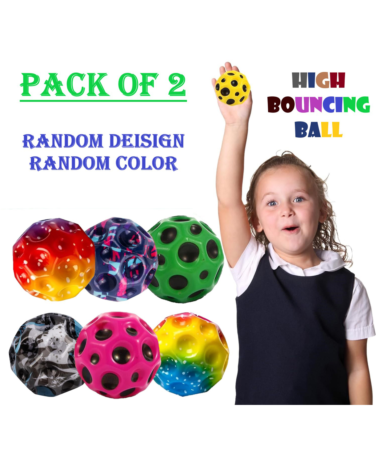 ADKD Super Bouncy Moon Crater Texture Ball Anti Stress Ball High Bouncing Ball (Color & Design may Vary)- Pack of 2-image-43
