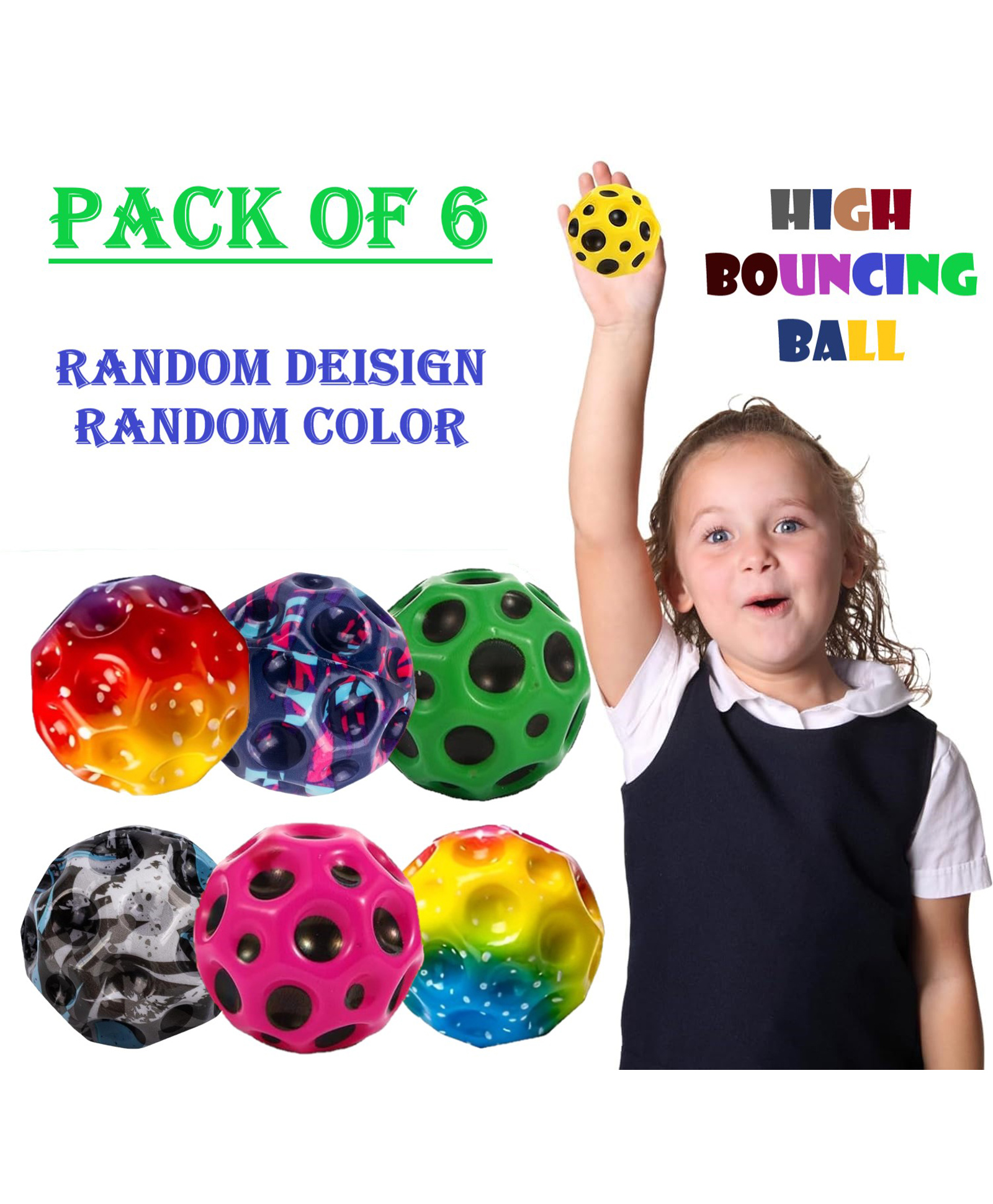 ADKD Super Bouncy Moon Crater Texture Ball Anti Stress Ball High Bouncing Ball (Color & Design may Vary)- Pack of 6-image-42