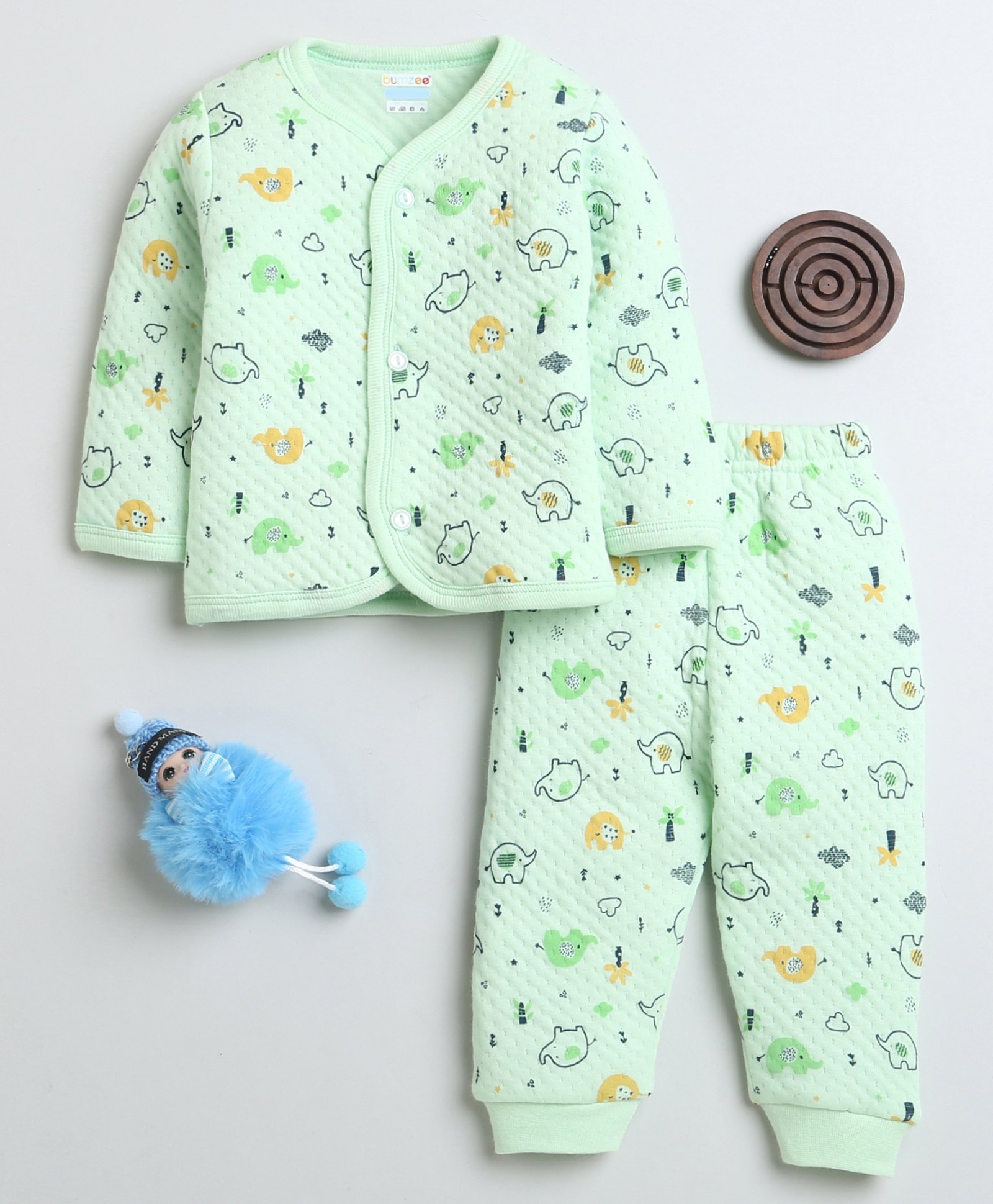 BUMZEE Full Sleeves Elephant Printed Winter Wear Coordinating Set - Sea Green-image-36