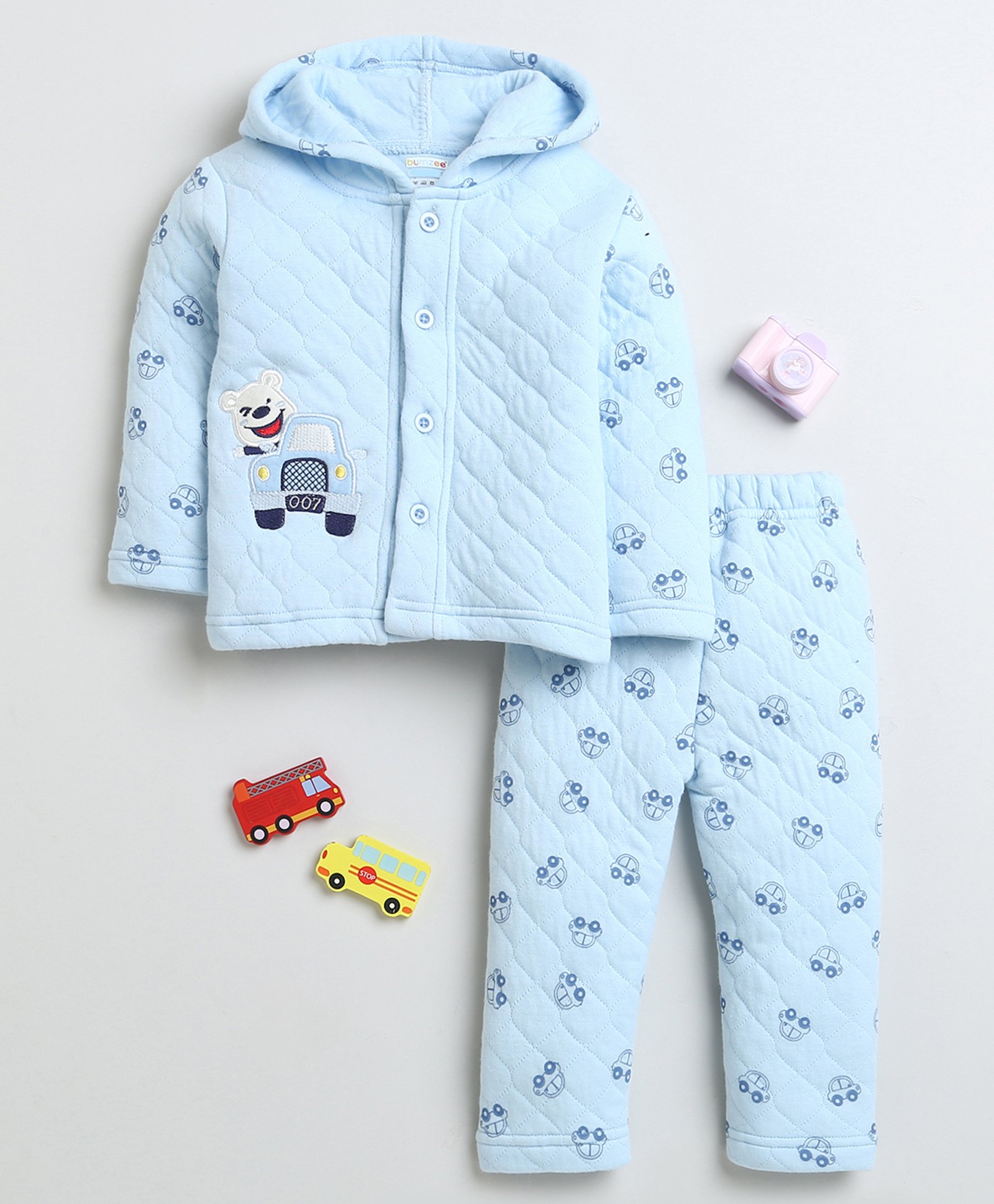 BUMZEE Full Sleeves Car Printed Winter Wear Set - Blue-picture-17