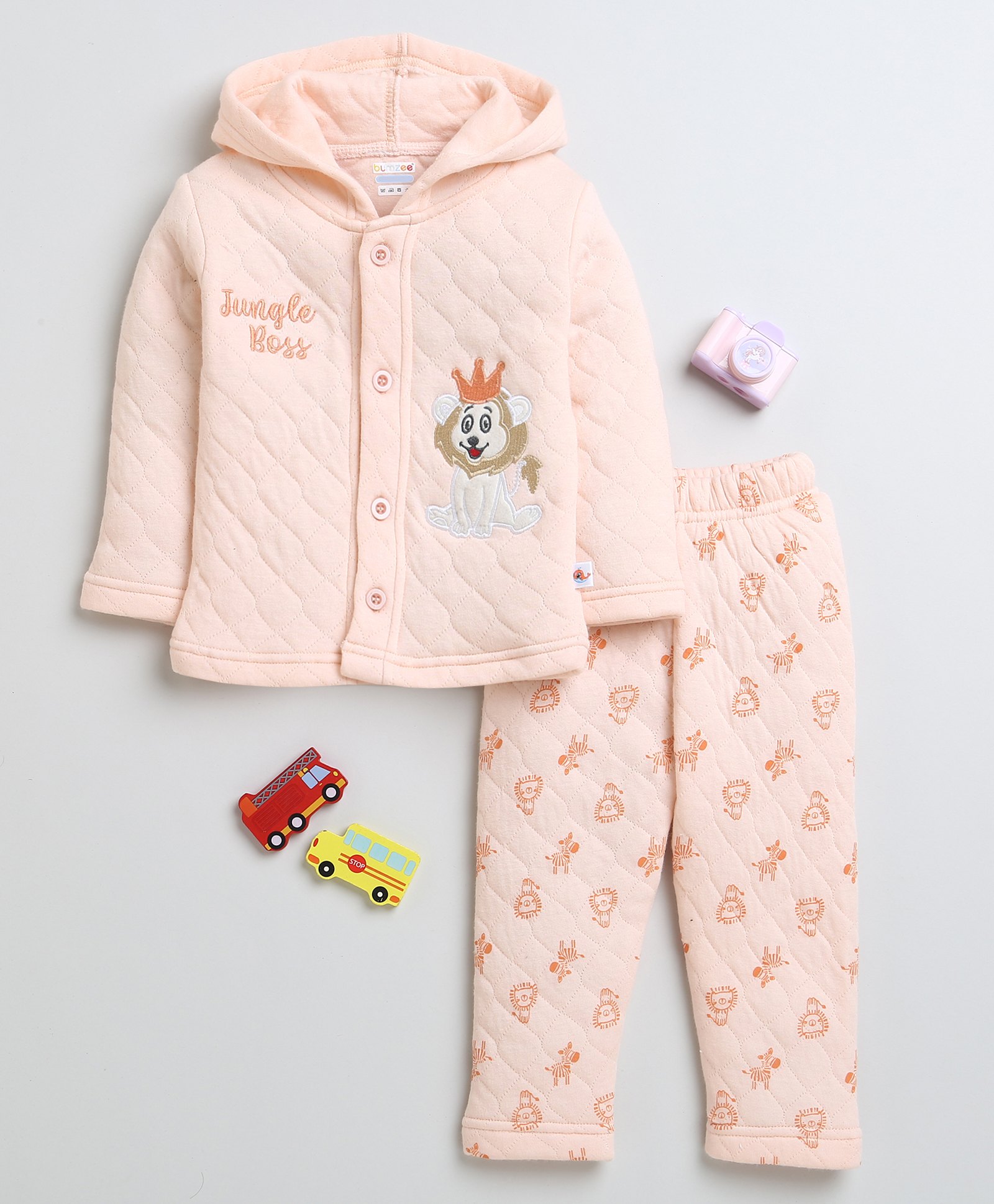 BUMZEE Full Sleeves Lion Printed Winter Wear Set - Peach-image-40