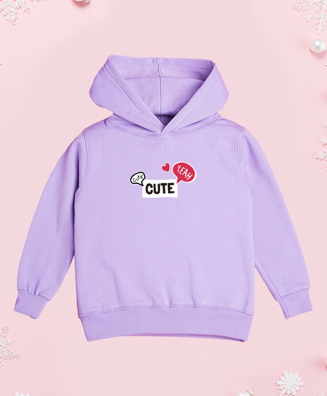 NUSYL Fleece Full Sleeves Cute Yeah Text Printed Hoodie - Lilac-picture-30