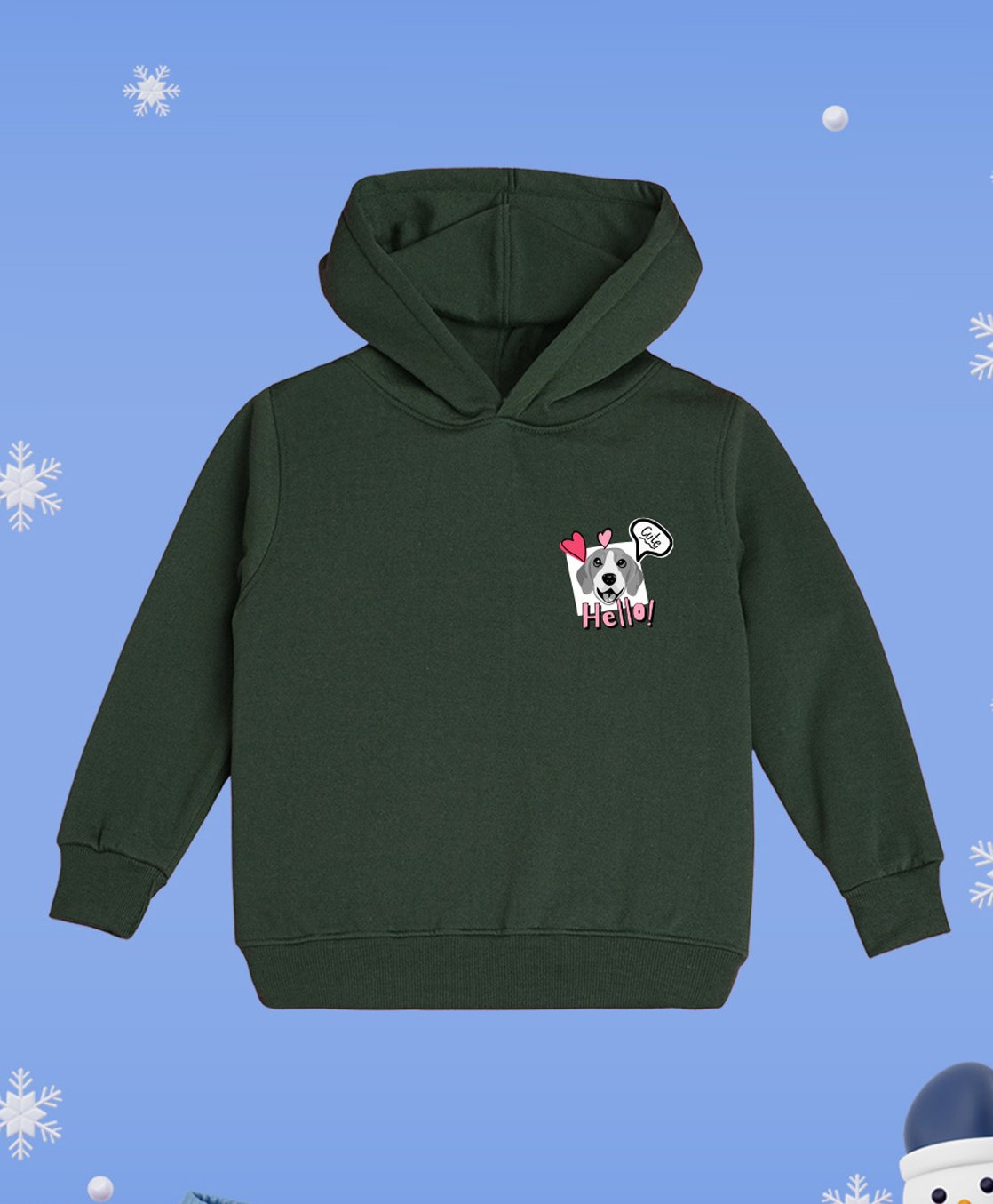 NUSYL Fleece Full Sleeves Cute Puppies Printed Hoodie - Olive Green-picture-31