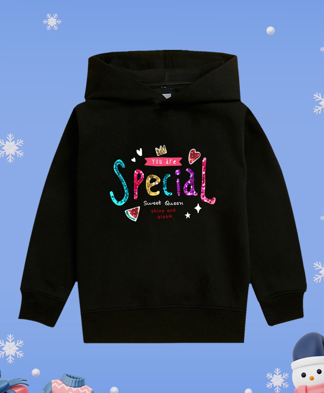 NUSYL Fleece Full Sleeves You Are Special Text Printed Hoodie - Black-picture-8