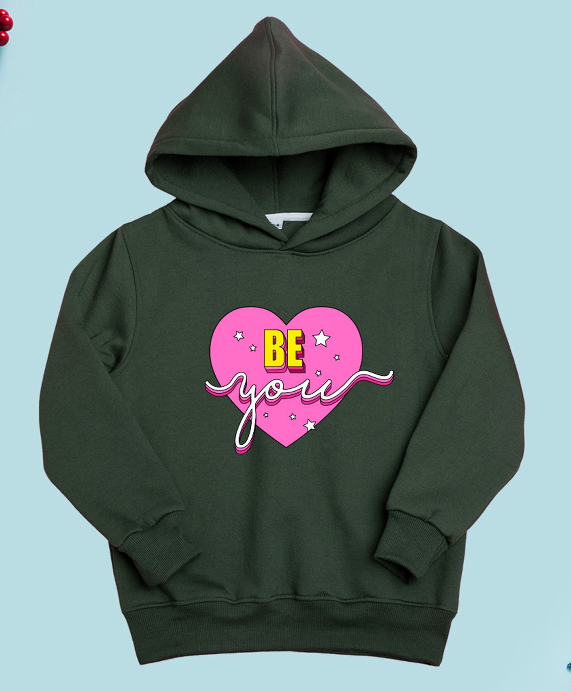 NUSYL Fleece Full Sleeves Be You Text Printed Hoodie - Olive Green-picture-29