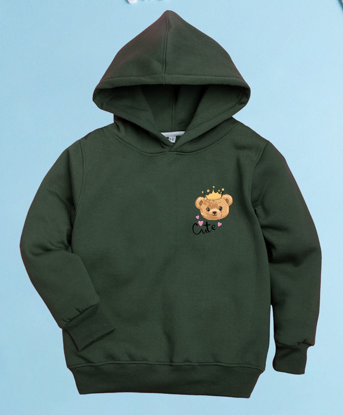 NUSYL Fleece Full Sleeves Teddy Face & Cute Text Printed Hoodie - Olive Green-picture-20