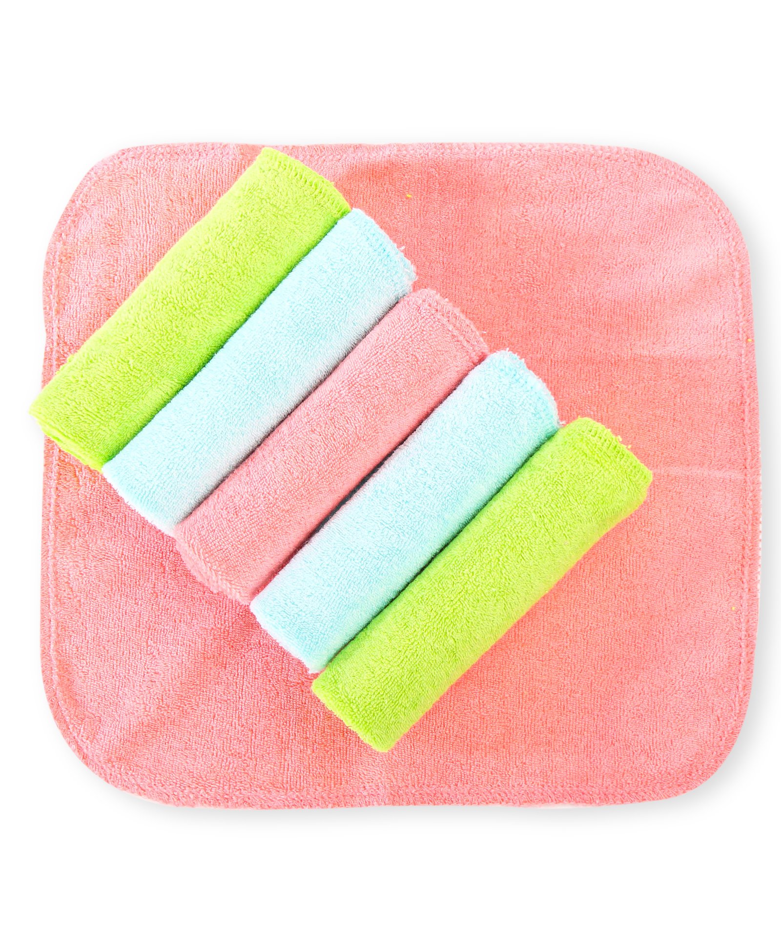 Babyhug Cotton Knit Hand and Face Towels Pack of 6 - Green Pink & Light Blue-image-47