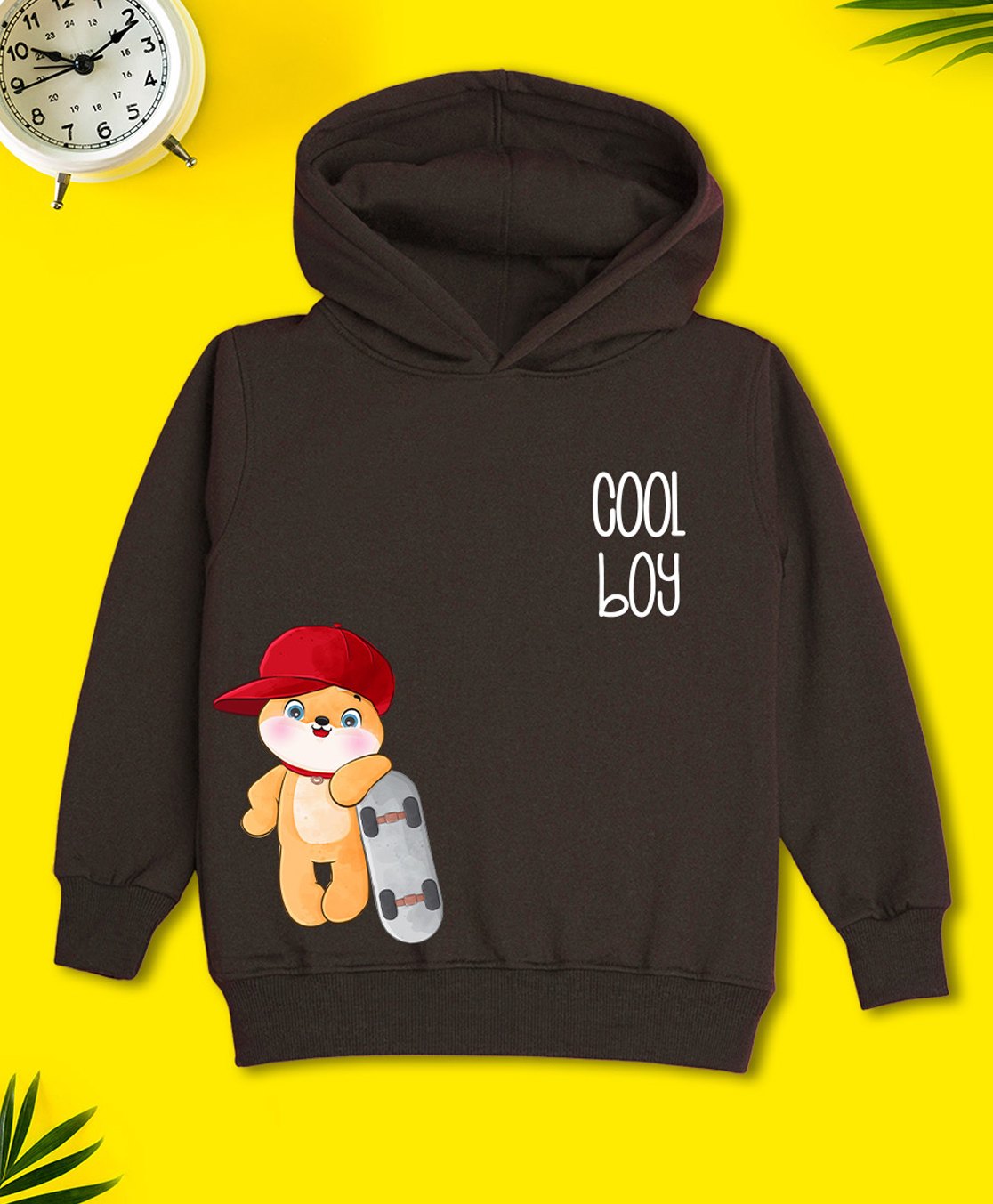 NUSYL Fleece Full Sleeves Cool Boy Text Printed Hoodie  - Brown-image-34
