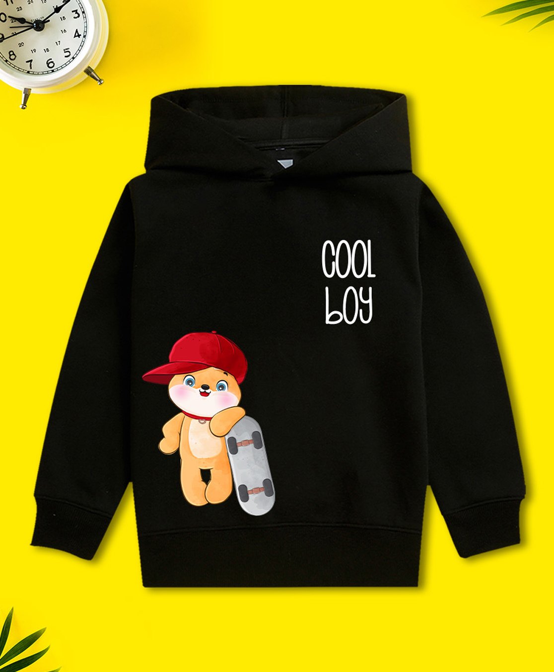 NUSYL Fleece Full Sleeves Cool Boy Text Printed Hoodie - Black-picture-2