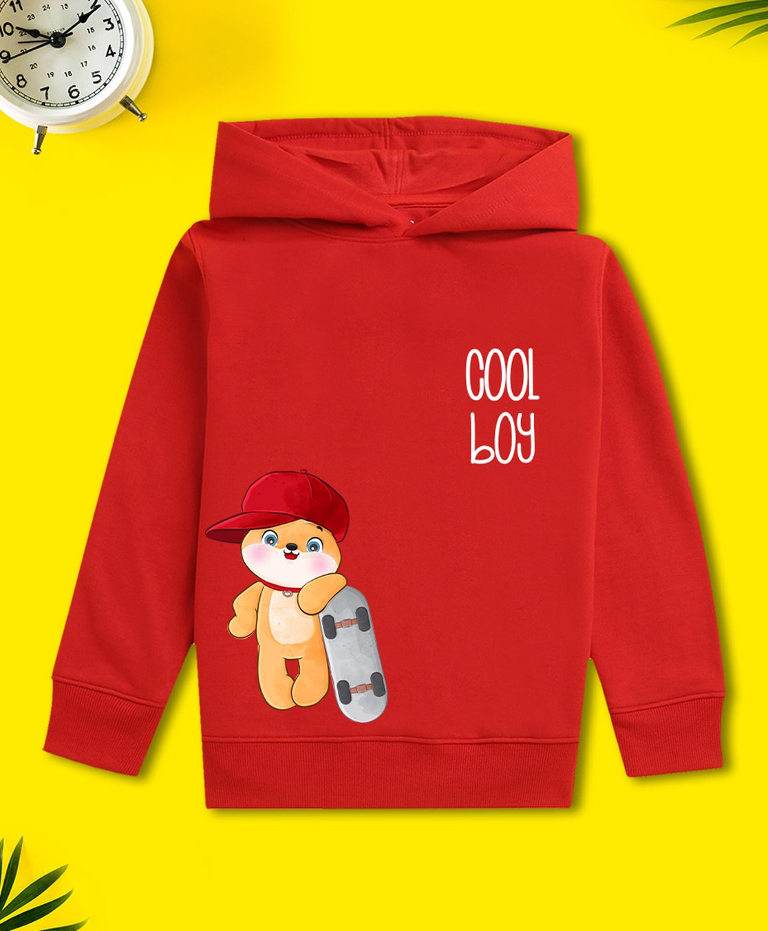 NUSYL Fleece Full Sleeves Cool Boy Text Printed Hoodie - Red-picture-32