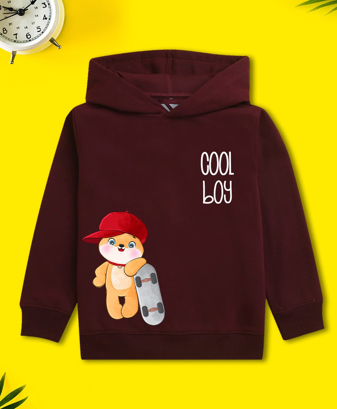 NUSYL Fleece Full Sleeves Cool Boy Text Printed Hoodie - Burgundy-picture-16