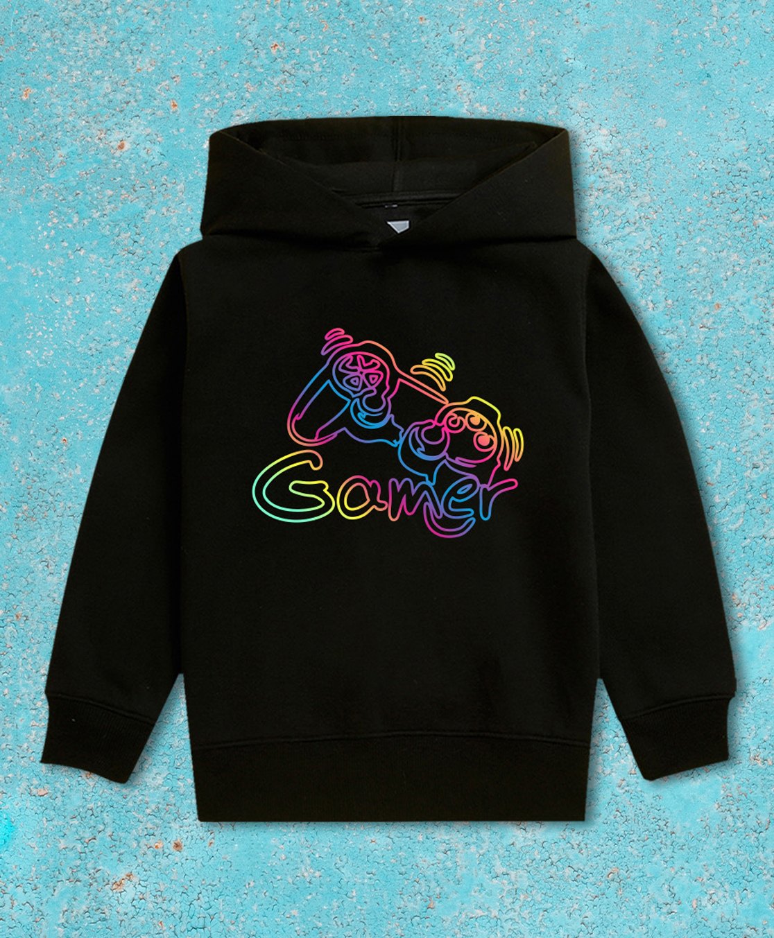 NUSYL Boy'S Fleece Gamer Graphic & Text Printed Hoodie -Black-image-6
