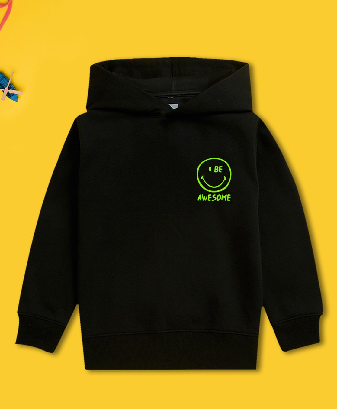 NUSYL Fleece Full Sleeves Smiley Emoji & Text Printed Hoodie - Black-picture-37