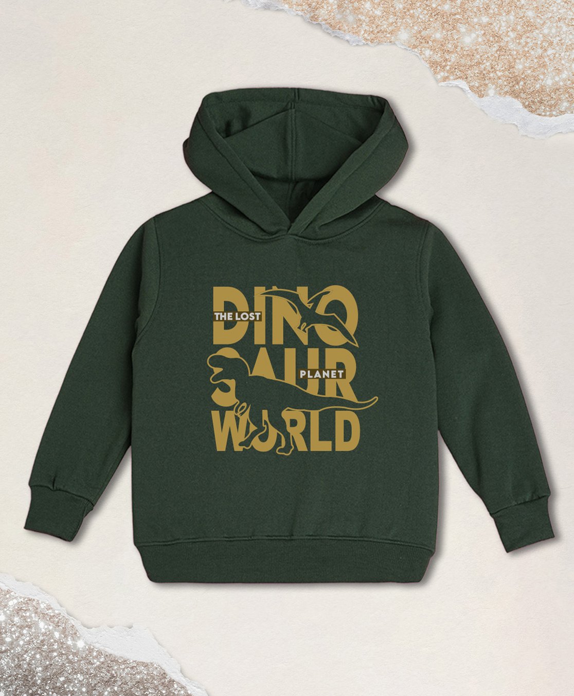 NUSYL Fleece Full Sleeves Dinosaur Printed Hoodie -Olive-picture-29