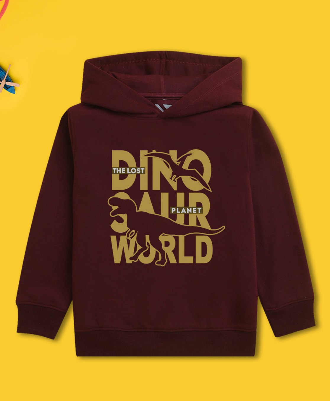 NUSYL Fleece Full Sleeves Dinosaur Printed Hoodie -  Burgundy-picture-11