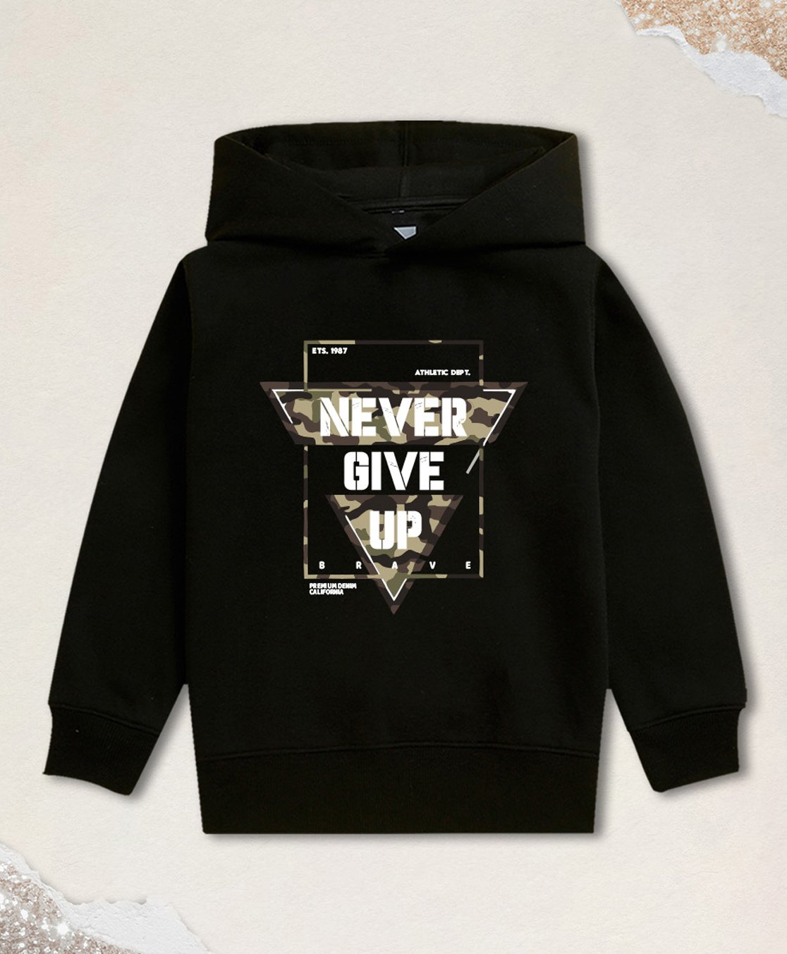NUSYL Fleece Full Sleeves Never Give Up Text Printed Hoodie - Black-picture-21