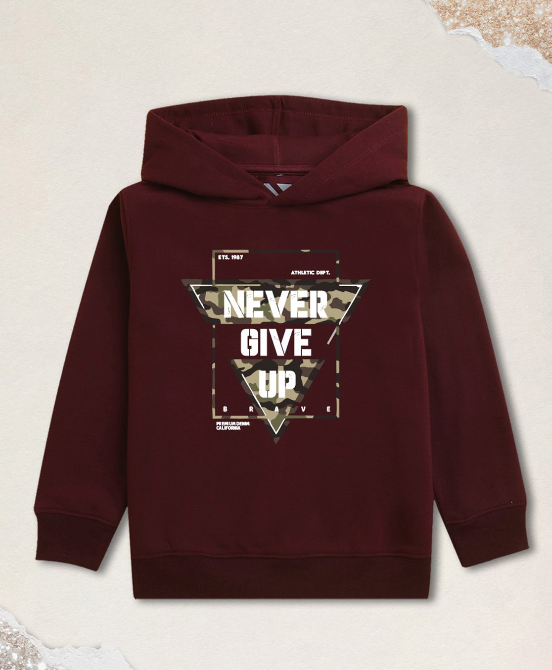 NUSYL Fleece Full Sleeves Never Give Up Text Printed Hoodie - Burgundy-picture-20