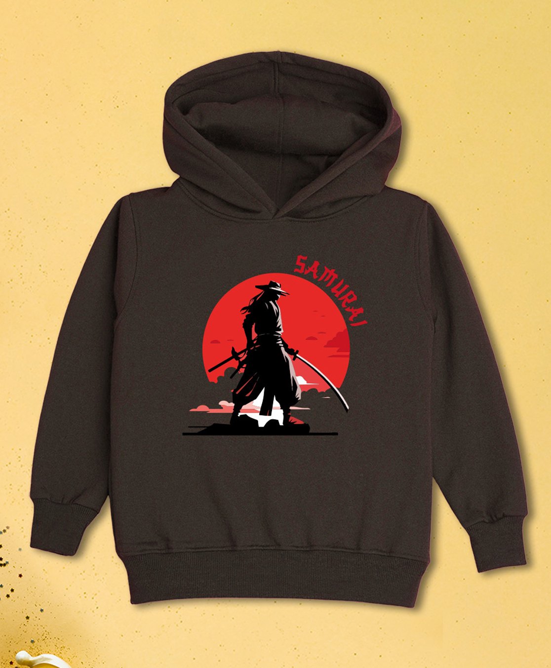 NUSYL Fleece Full Sleeves Japanese Samurai Printed Hoodie - Brown-picture-38