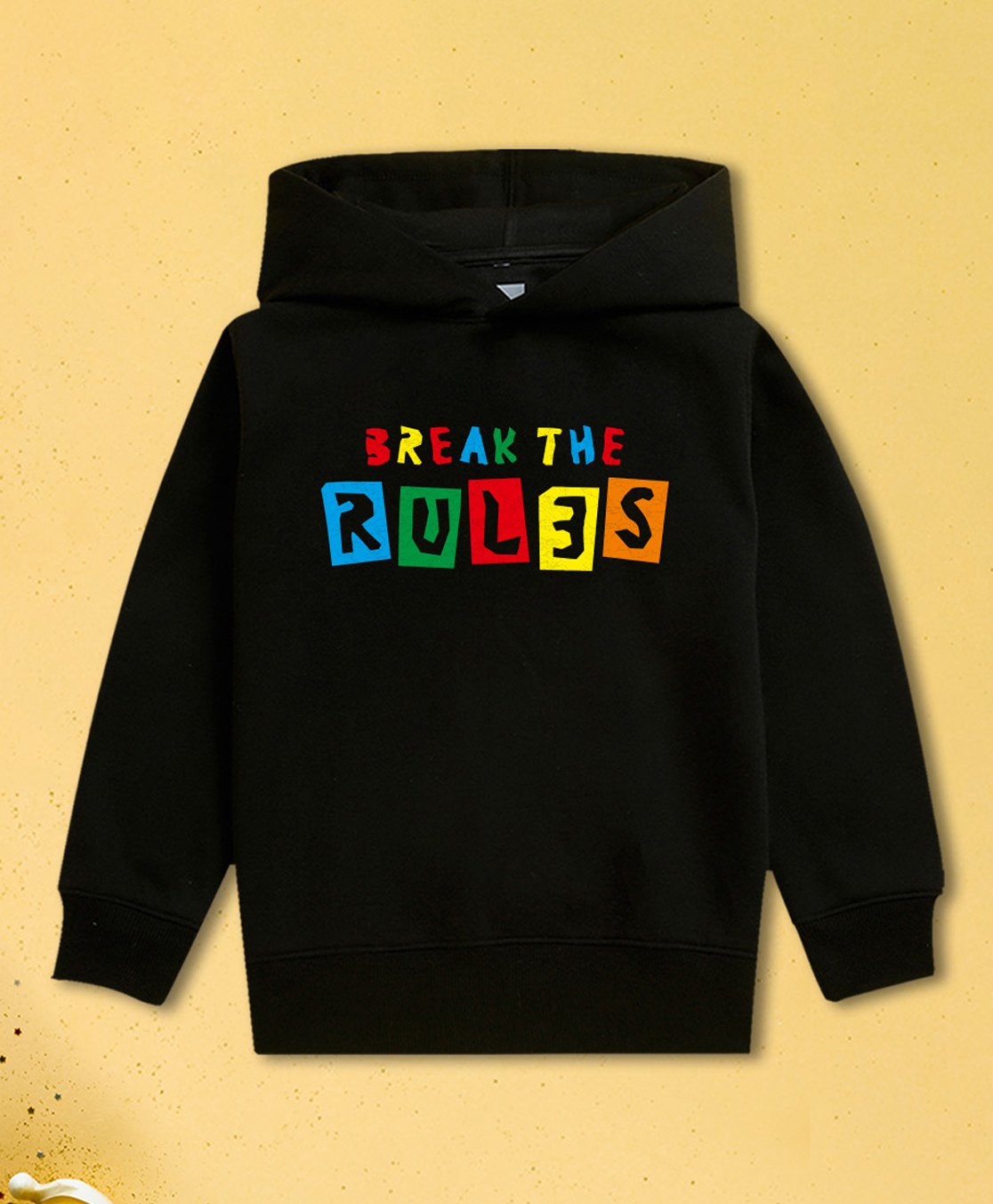 NUSYL Fleece Full Sleeves Break The Rules Text Printed Hoodie - Black-picture-36