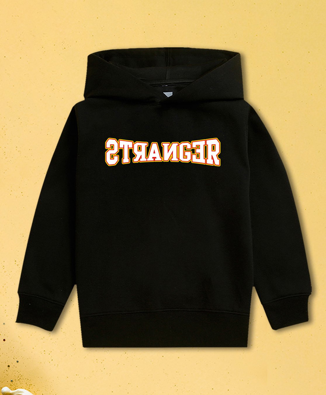 NUSYL Fleece Full Sleeves Stranger Text Printed Hoodie - Black-picture-26