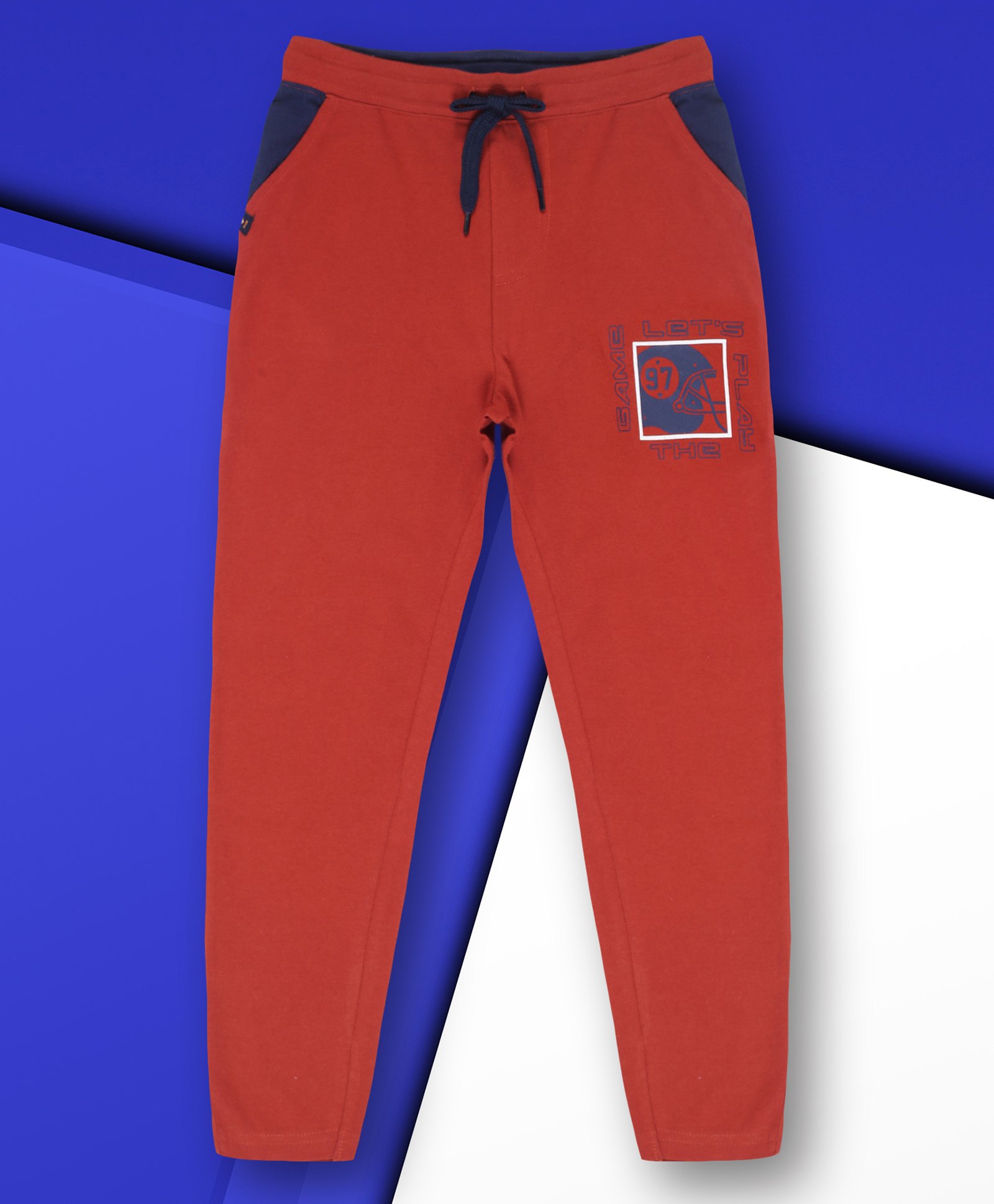 3PIN Cotton Lets Play The Game Text Printed Joggers - Burgundy-image-32