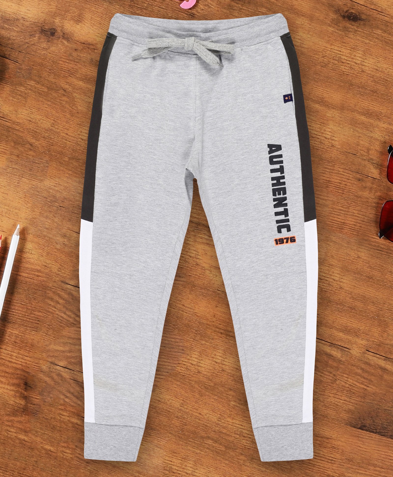 3PIN Authentic Text Printed Full Length Joggers - Grey Melange-picture-28