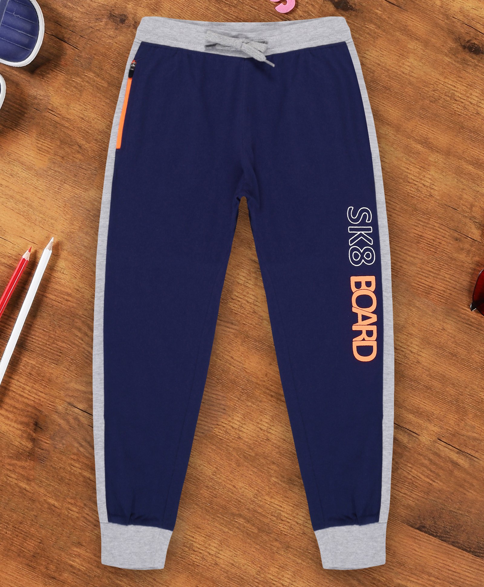 3PIN Board Text Printed Full Length Joggers - Navy Blue-image-29
