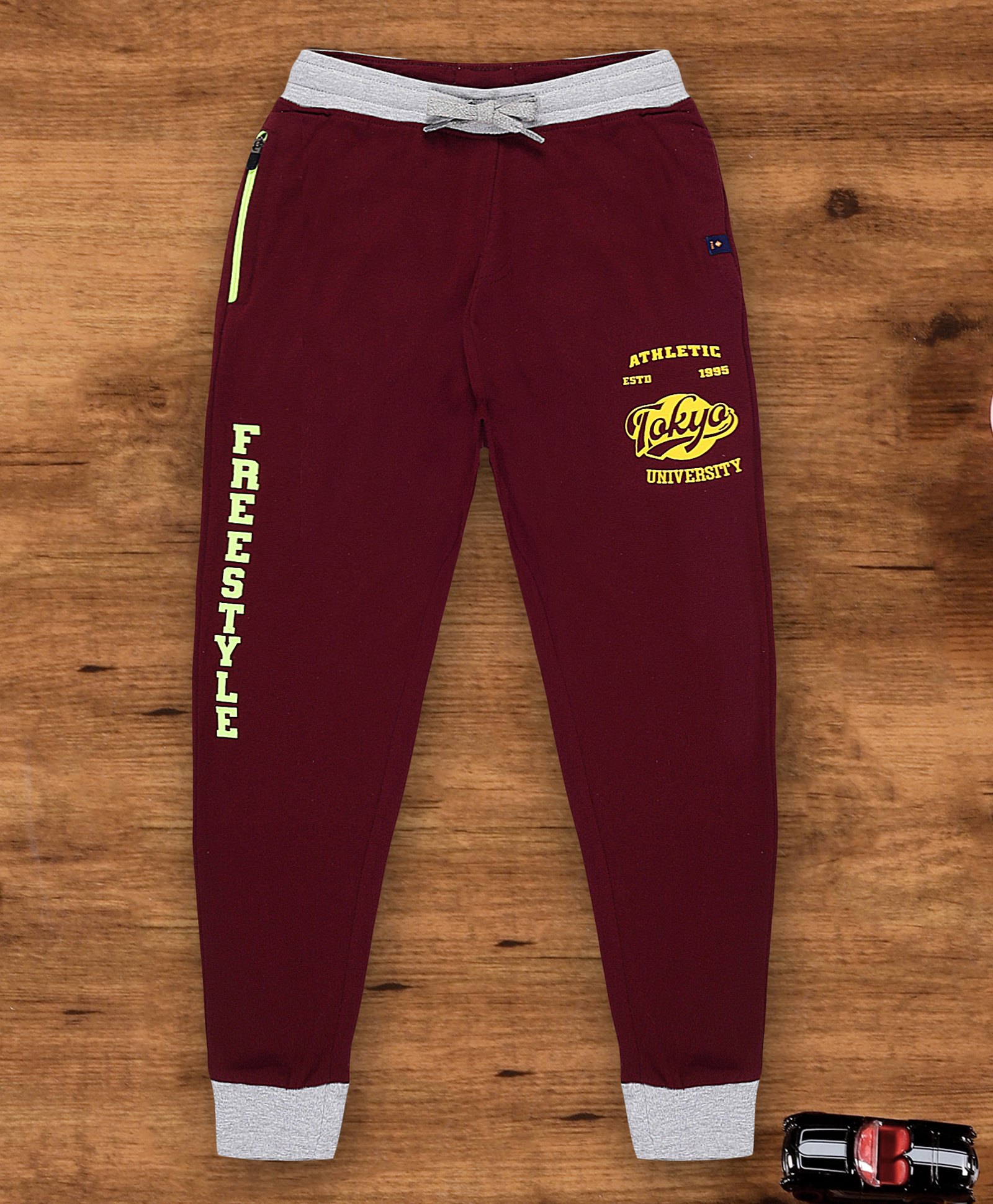 3PIN Freestyle Text Printed Full Length Joggers - Burgundy-picture-29
