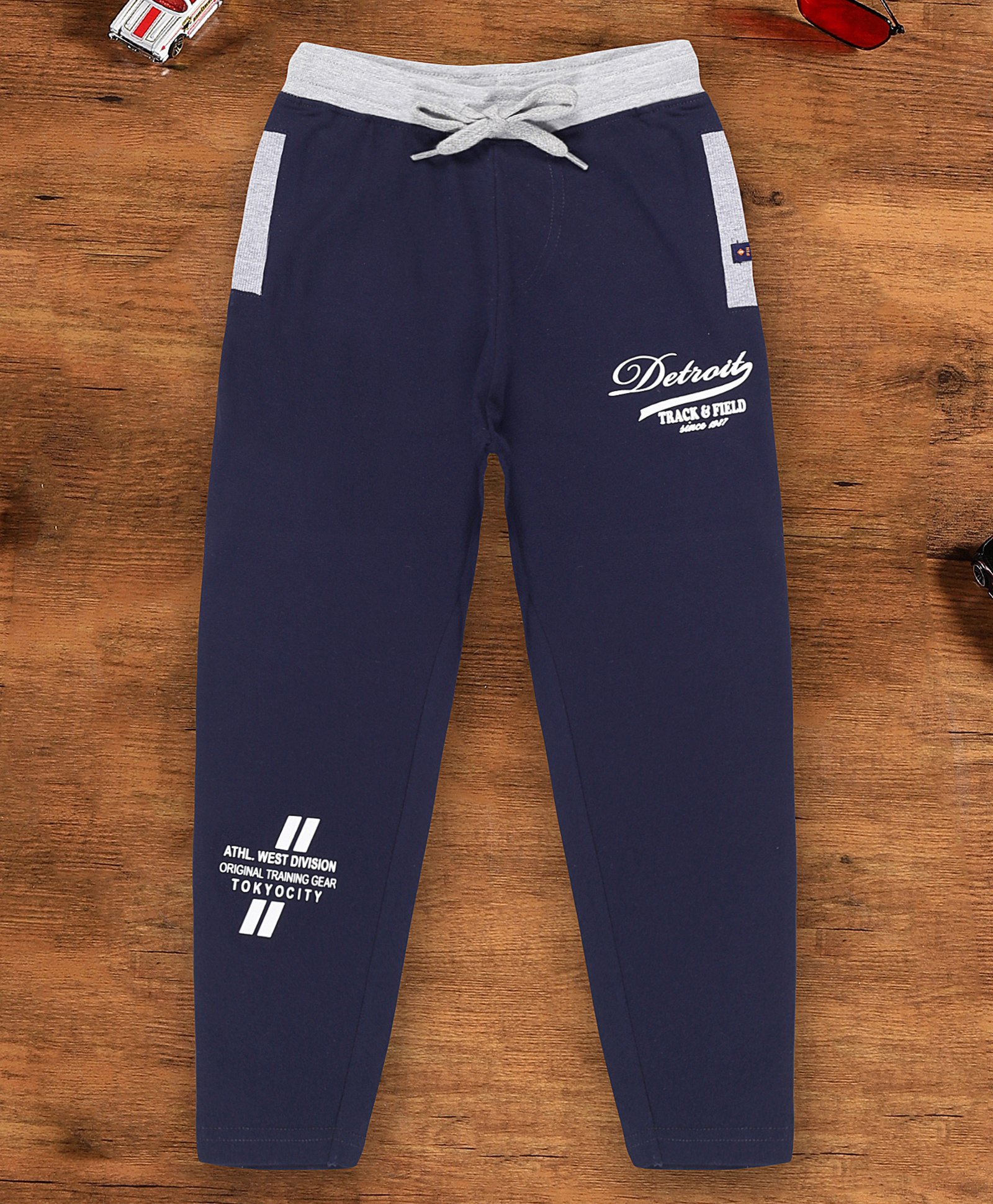 3PIN Cotton Outer Detroit Text Printed  Full Length Joggers - Navy Blue-picture-36