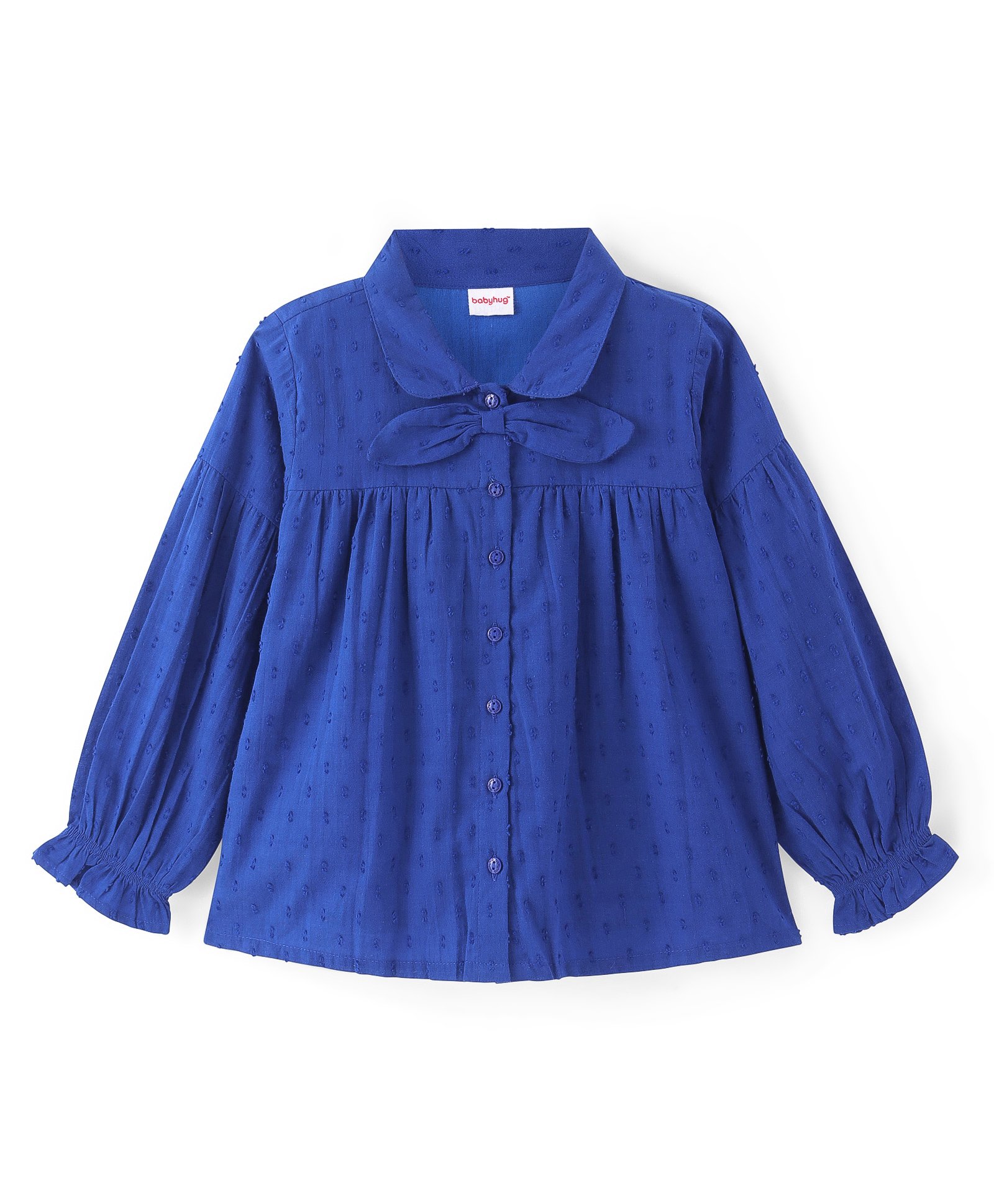 Babyhug Rayon Woven Full Sleeves Shirt Style Top with Dobby Structure & Bow -Royal Blue-image-30