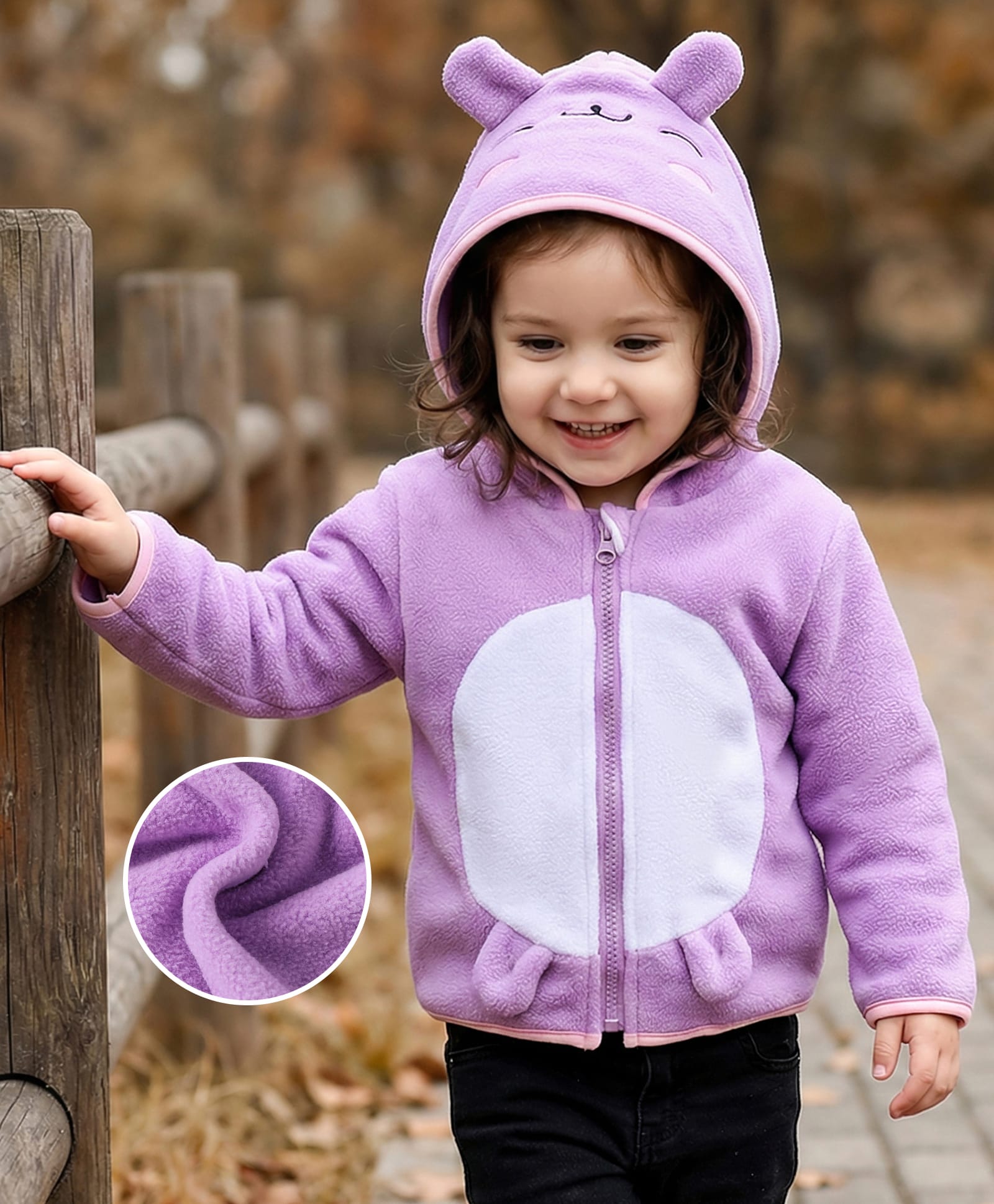Kookie Kids Knit Full Sleeves Hooded Winter Jacket with 3D Applique - Purple-image-41
