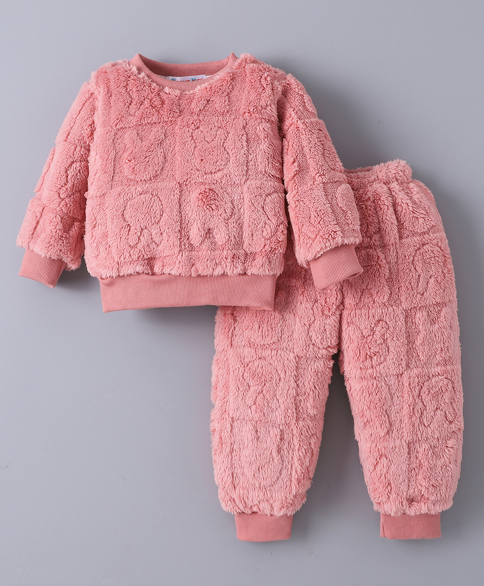 Kookie Kids Full Sleeves Solid Winter Wear Co-Ord Set - Pink-image-28