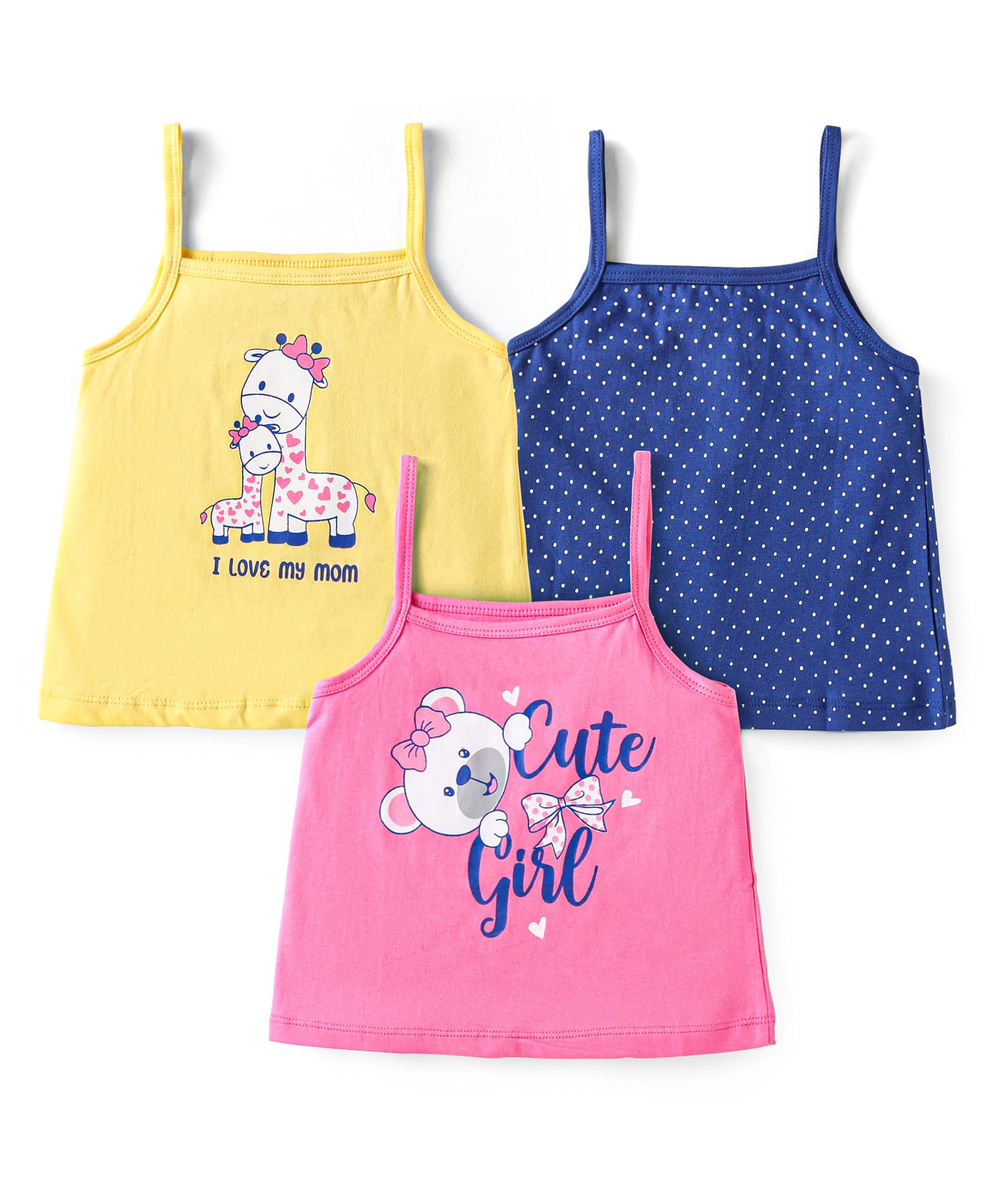 Doodle Poodle 100% Cotton Knit Sleeveless Slips Bear Print Pack of 3 - Yellow Navy Blue & Pink-picture-35
